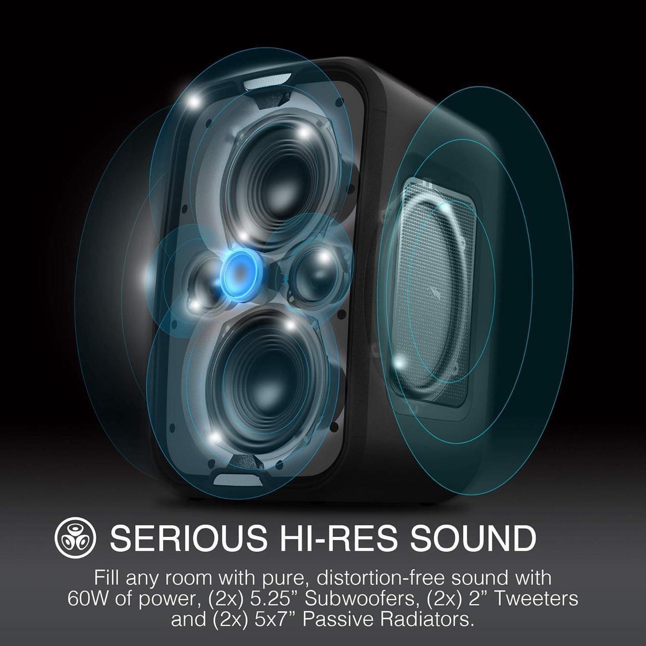 Alt view image 2 of 7 - Brookstone Bluetooth Speakers, IPX5 Waterproof Outdoor Speaker, Portable Bluetooth Speaker with LED Light Show, 60 Watt RMS Speaker, Wireless Charging Pad for Smartphone, Connect Multiple Speakers