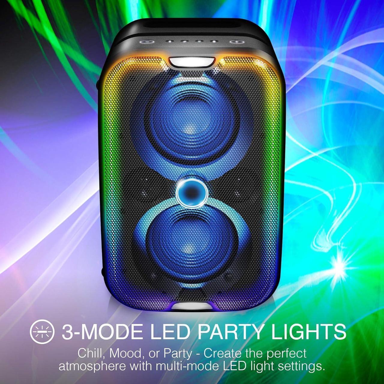 Alt view image 3 of 7 - Brookstone Bluetooth Speakers, IPX5 Waterproof Outdoor Speaker, Portable Bluetooth Speaker with LED Light Show, 60 Watt RMS Speaker, Wireless Charging Pad for Smartphone, Connect Multiple Speakers