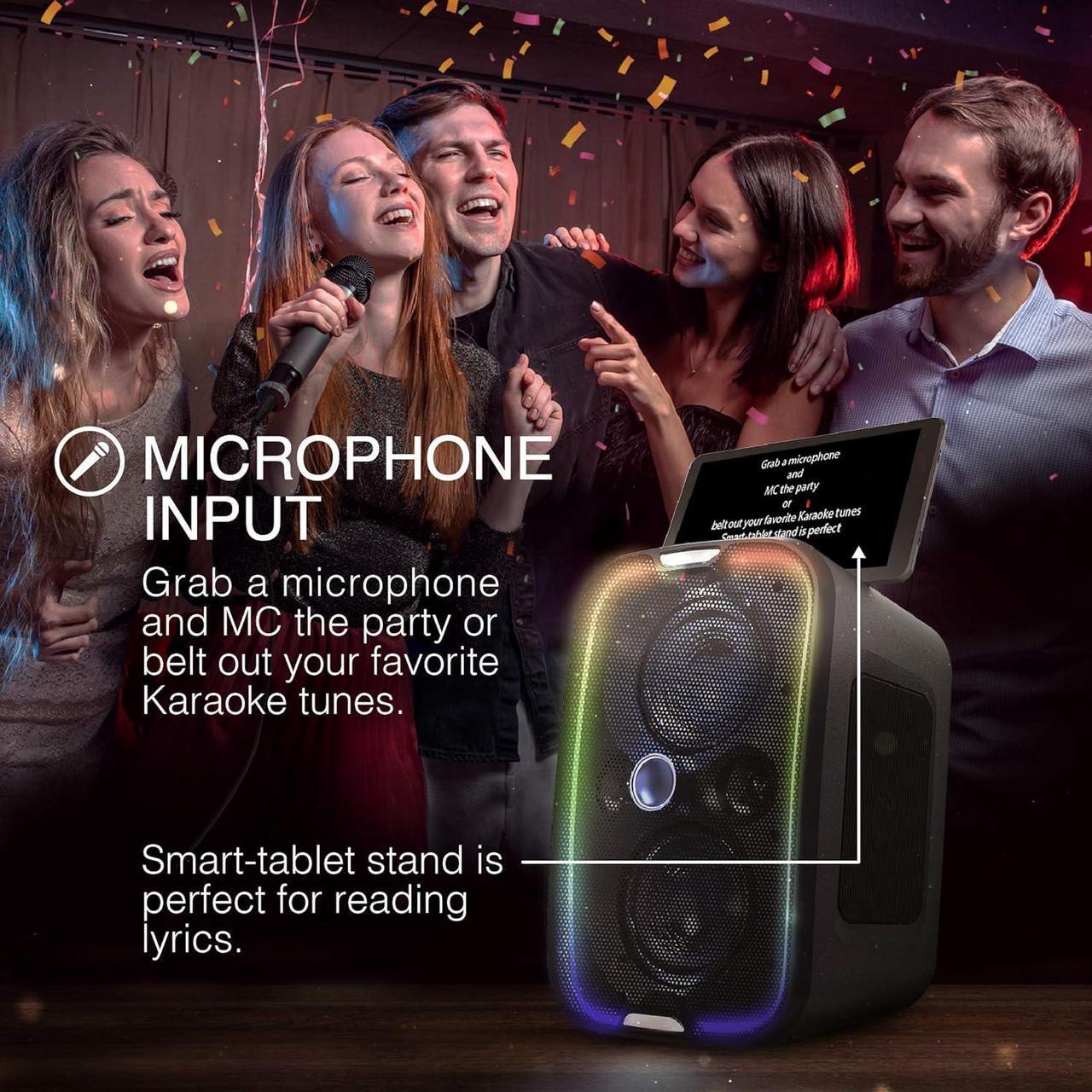 Alt view image 6 of 7 - Brookstone Bluetooth Speakers, IPX5 Waterproof Outdoor Speaker, Portable Bluetooth Speaker with LED Light Show, 60 Watt RMS Speaker, Wireless Charging Pad for Smartphone, Connect Multiple Speakers