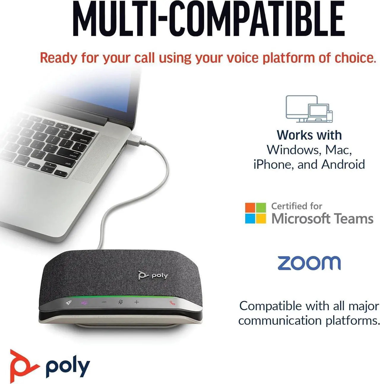 Alt view image 7 of 7 - Poly Sync 20 USB-C Personal Portable Smart Speakerphone (Plantronics)  Long Battery Life  Noise/Echo Reduction -Works w/Teams (Certified), Zoom, PC, Mac, Mobile  Amazon Exclusive