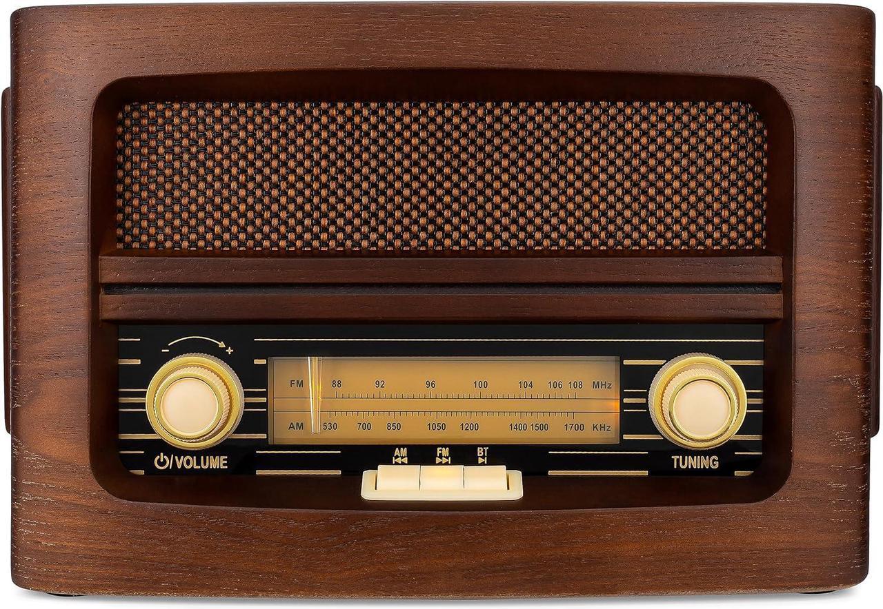 Alt view image 2 of 6 - ClearClick Classic Vintage Retro Style AM/FM Radio with Bluetooth, Aux-in, & USB - Handmade Wooden Exterior Dark Brown