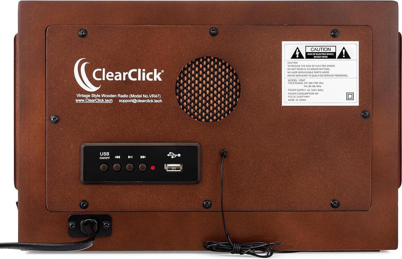 Alt view image 5 of 6 - ClearClick Classic Vintage Retro Style AM/FM Radio with Bluetooth, Aux-in, & USB - Handmade Wooden Exterior Dark Brown