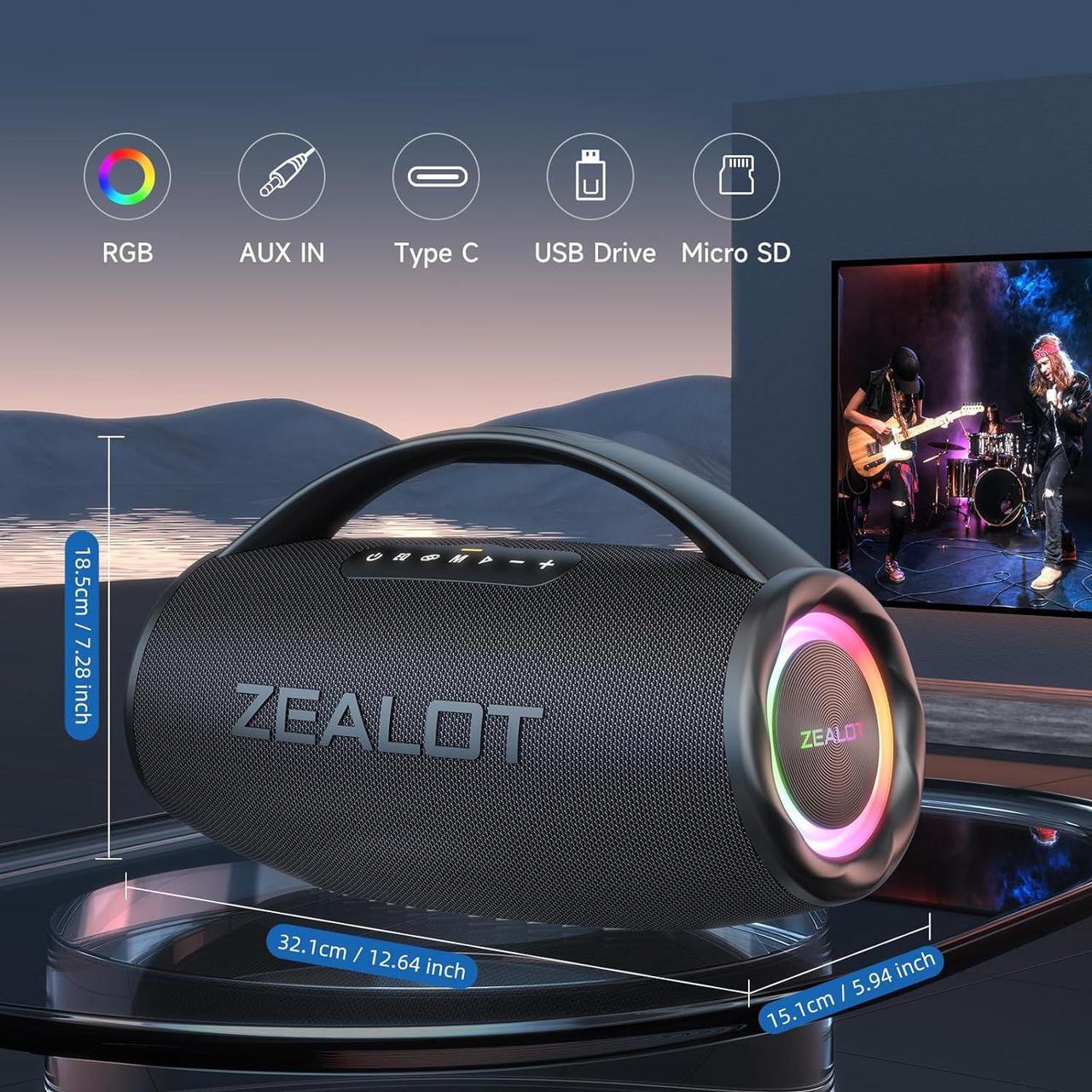 Alt view image 7 of 7 - ZEALOT Bluetooth Speaker, 80W Portable Speaker Loud with Booming Bass, DSP, IP67 Waterproof Outdoor Speaker, Wireless, PowerBank, Bluetooth 5.2, Large Bluetooth Speaker for Camping, Beach, Gift