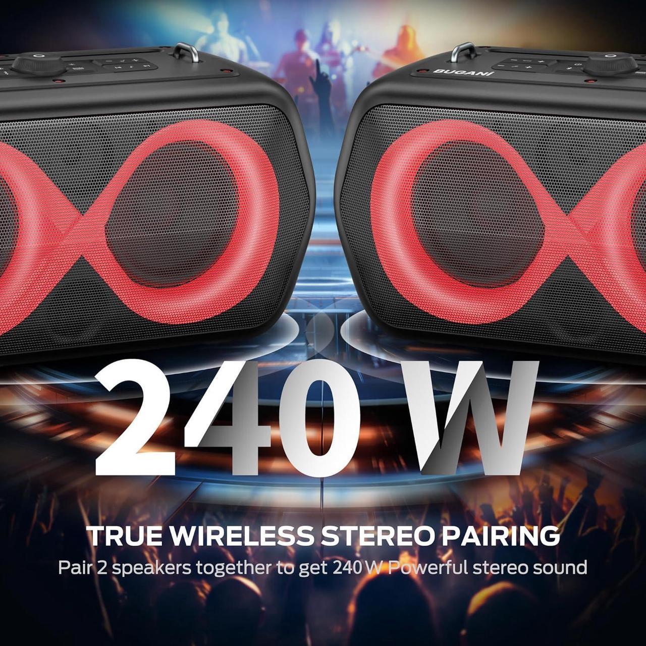Alt view image 4 of 7 - BUGANI Bluetooth Speaker,120W Peak High Power Outdoor Speakers Loud Party Speaker Large Portable Waterproof Bluetooth Speakers with 7 Lighting Effects, Subwoofer/Deep Bass/DSP/Stereo Pairing/EQ/32H