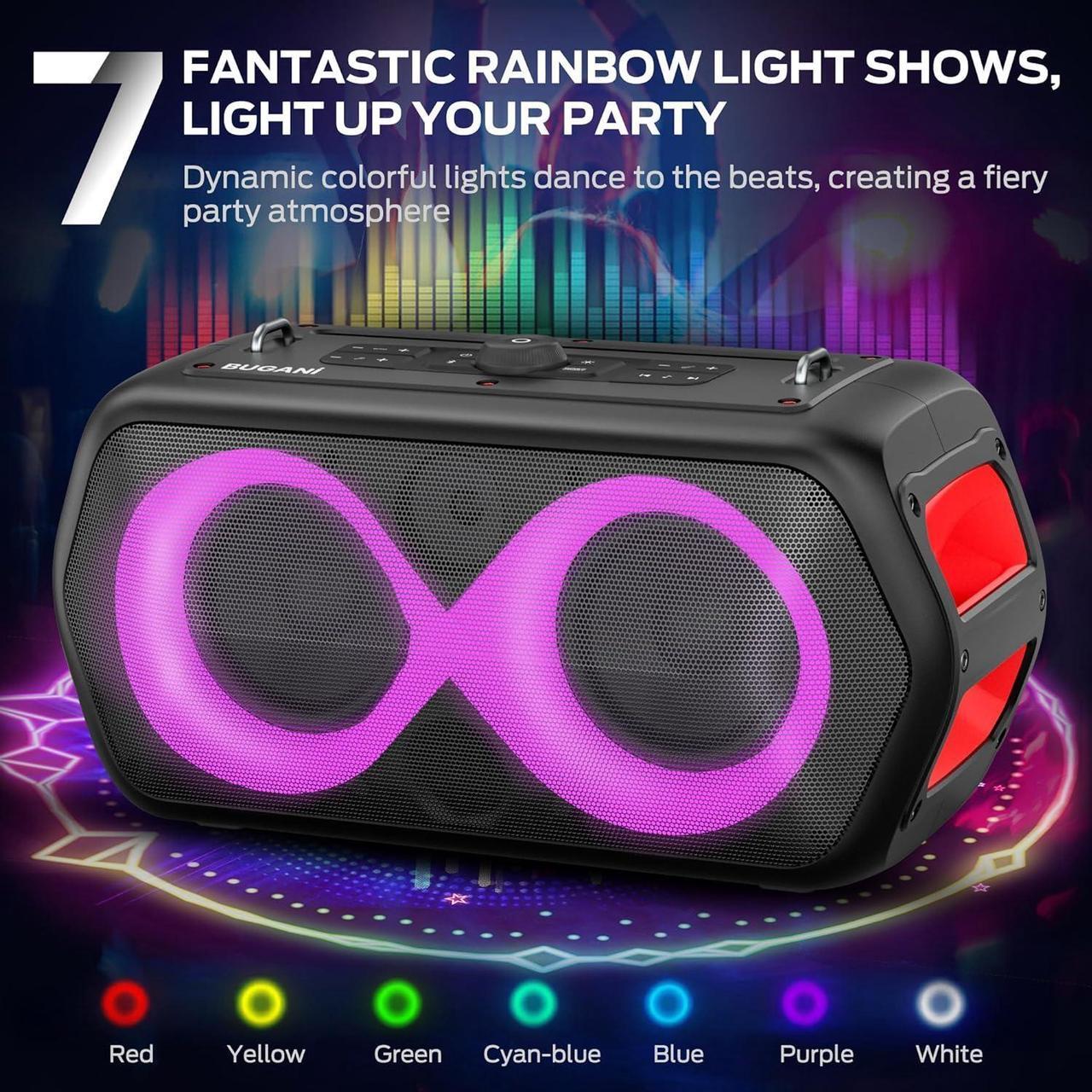 Alt view image 3 of 7 - BUGANI Bluetooth Speaker,120W Peak High Power Outdoor Speakers Loud Party Speaker Large Portable Waterproof Bluetooth Speakers with 7 Lighting Effects, Subwoofer/Deep Bass/DSP/Stereo Pairing/EQ/32H