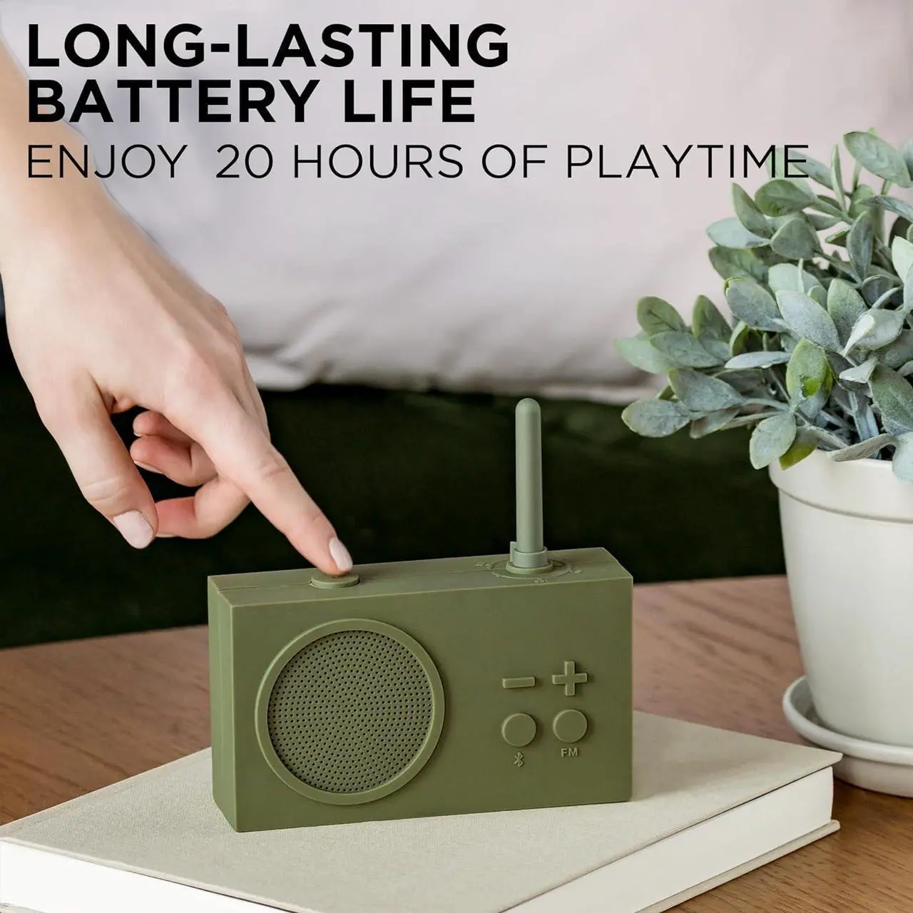 Alt view image 3 of 7 - Lexon TYKHO 3 Wireless Bluetooth Speaker and FM Radio, Splashproof and Rechargeable - Khaki