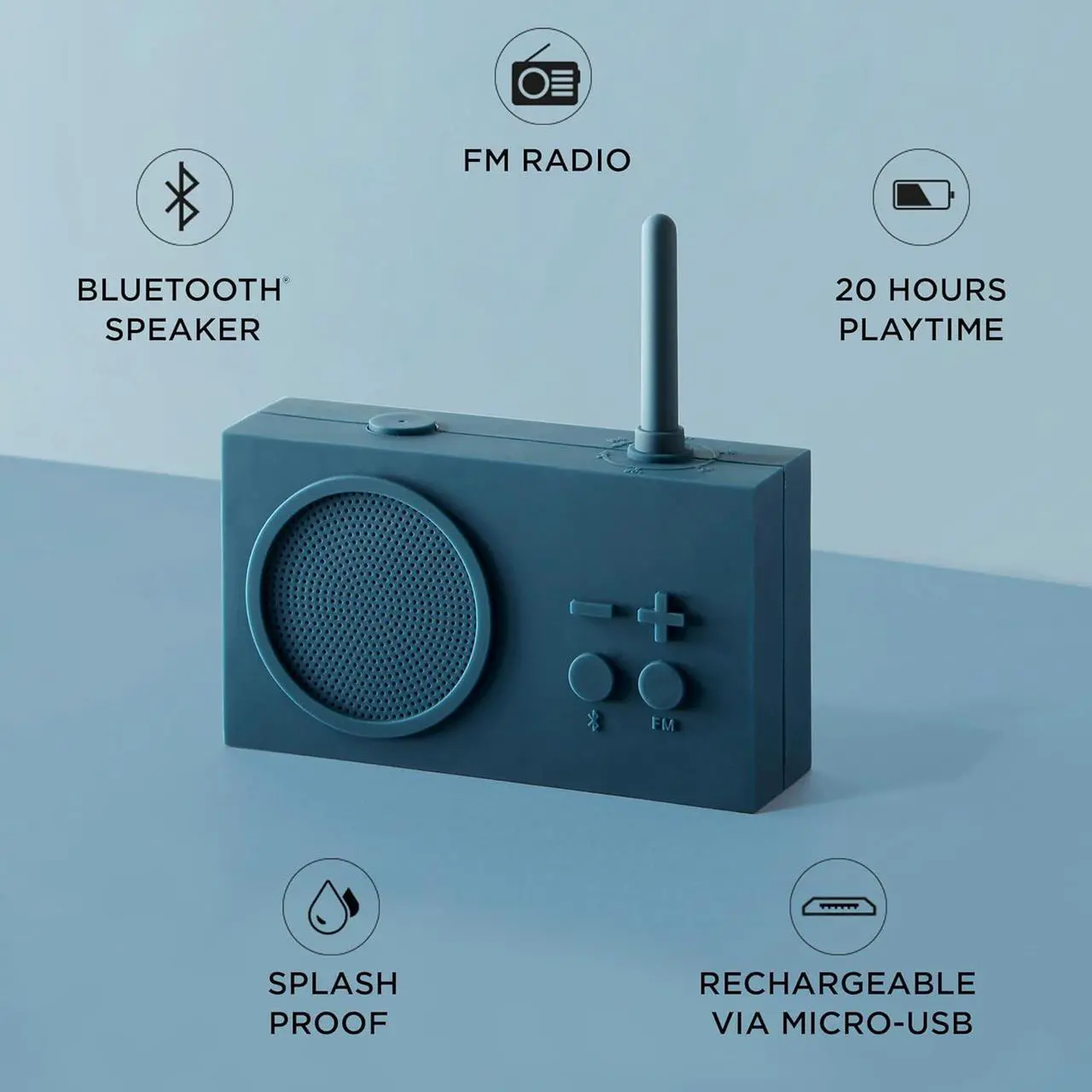 Alt view image 5 of 7 - Lexon TYKHO 3 Wireless Bluetooth Speaker and FM Radio, Splashproof and Rechargeable - Khaki