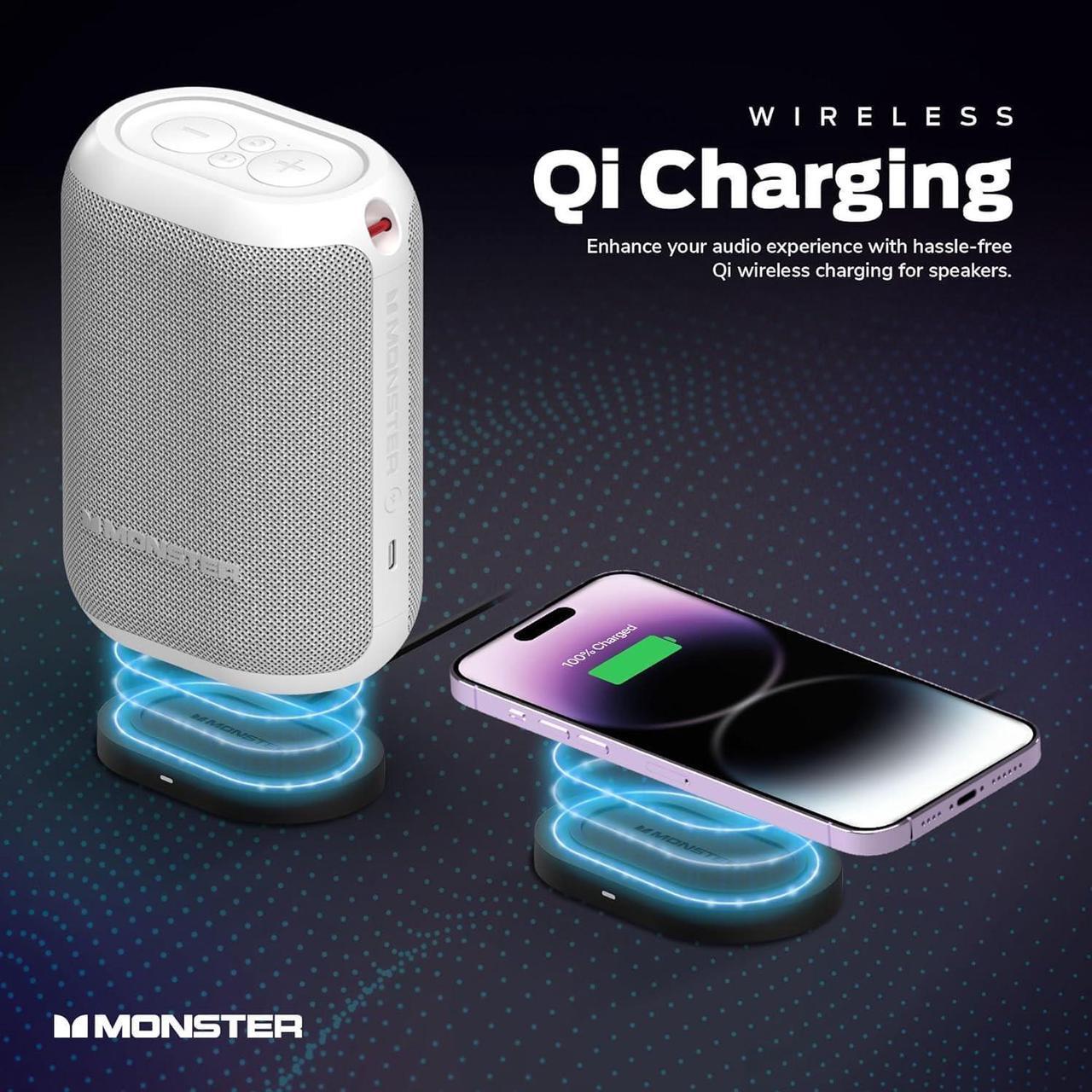 Alt view image 2 of 7 - Monster DNA One Portable Bluetooth Speaker, Loud Portable Speaker with 360 Bass Sound and 10W Qi Certified Wireless Charging Pad, IP67 Waterproof- for Travel, Indoor and Outdoor Use