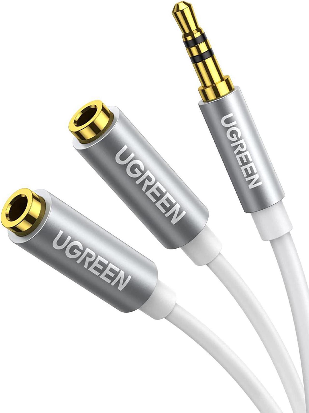 UGREEN Headphone Splitter 3.5mm Audio Stereo Y Splitter Extension Cable Male to Female Dual Headphone Jack Adapter for Earphone Headset Compatible with iPhone Samsung Tablet Laptop White