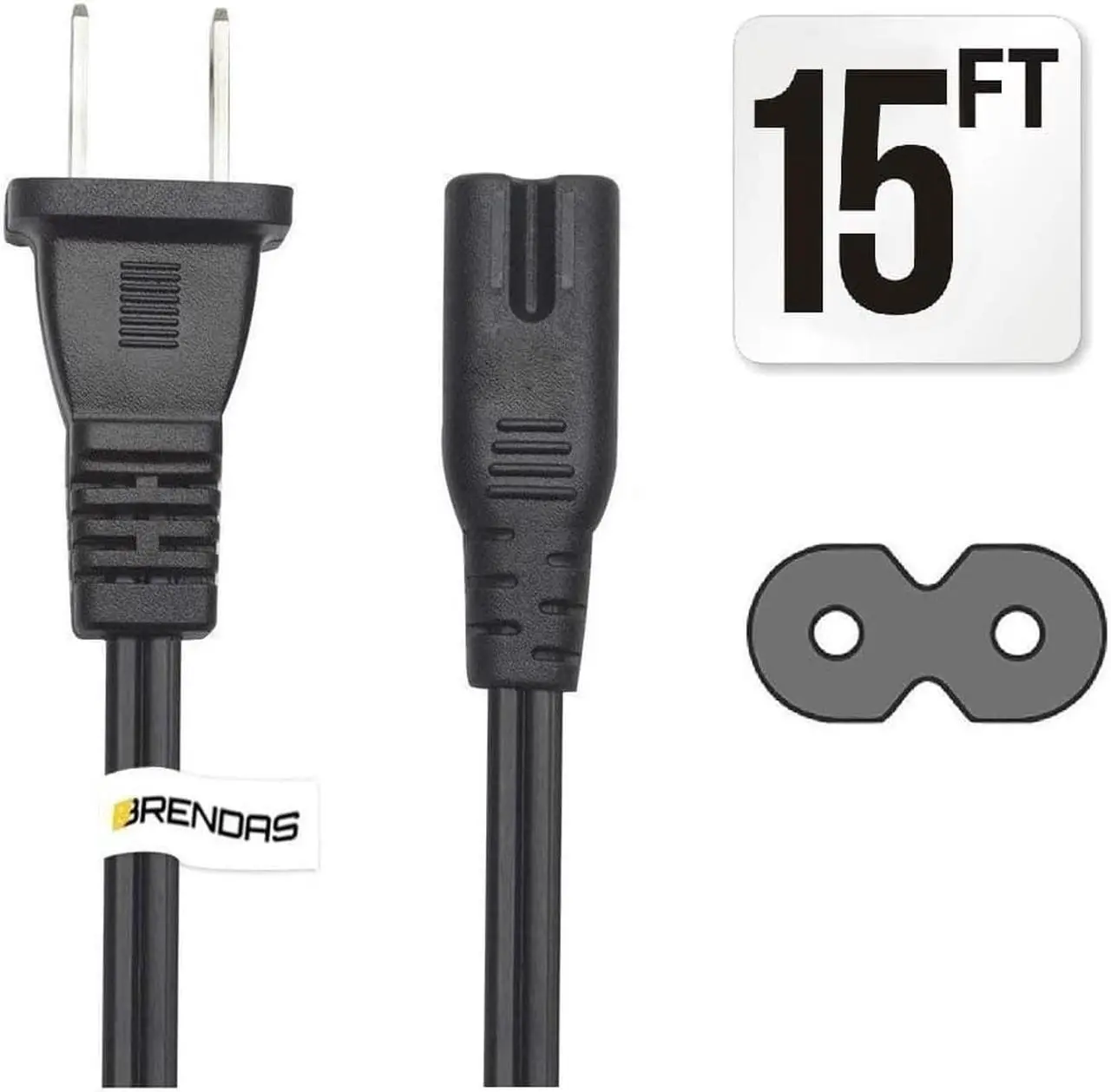 Alt view image 7 of 7 - {UL Listed} BRENDAZ Compatible w/Charger, Xbox One S/X Game Console, Slim Edition PS3, Playstation 4, Slim PS4, Universal 2 Prong 2 Slot Power Cord Cable Non Polarized NEMA 1-15P to IEC C7 (15-feet)