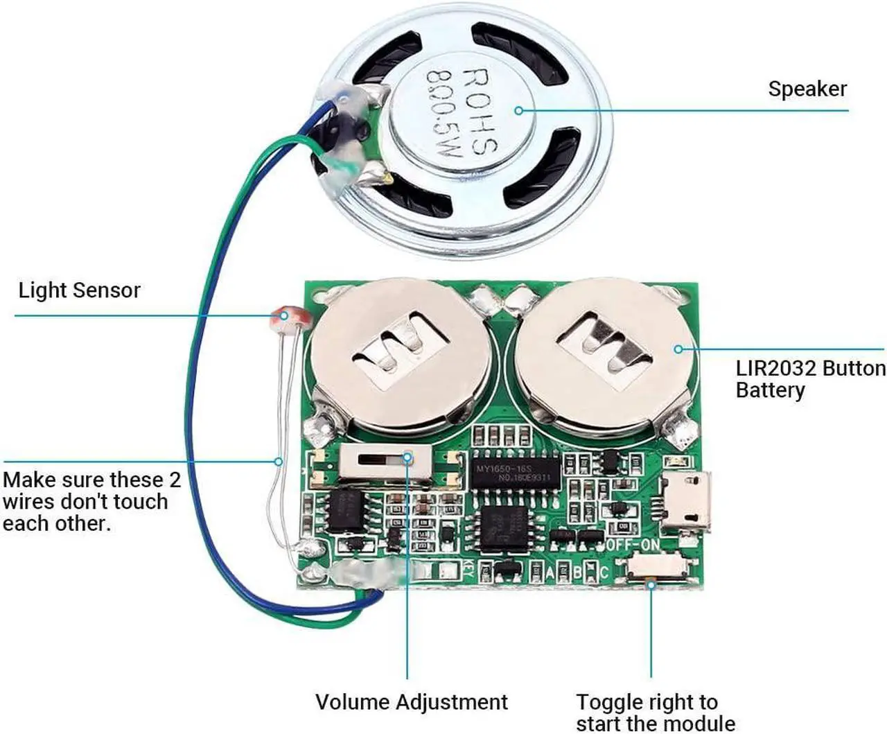 Alt view image 6 of 7 - Icstation DIY Light Sensor Sound Module, Micro USB Recordable Sound Chip 8M Memory Speaker Talking Programmable Music Player Box for Birthday Greeting Card Mother's Day Father's Day