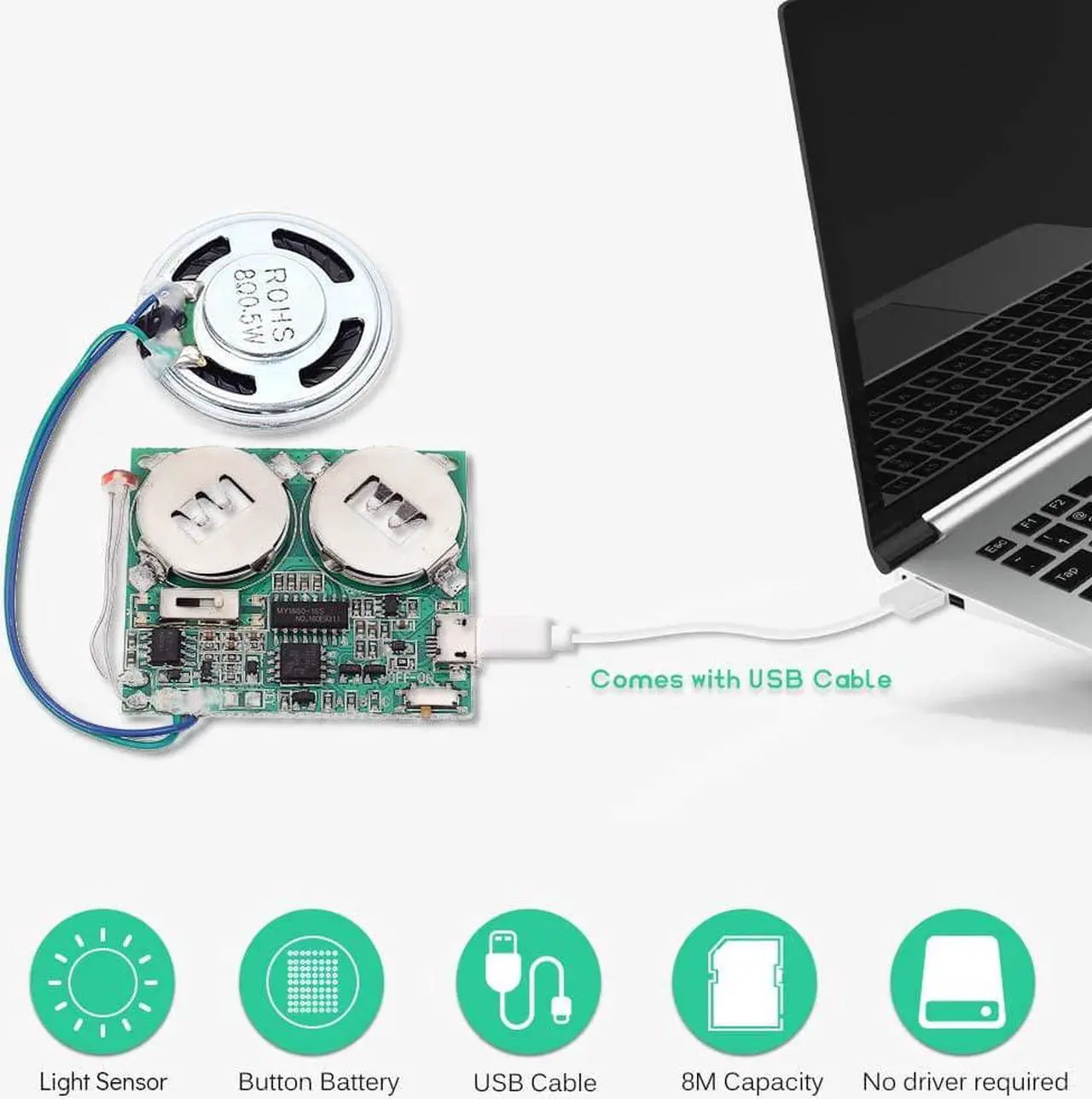 Alt view image 4 of 7 - Icstation DIY Light Sensor Sound Module, Micro USB Recordable Sound Chip 8M Memory Speaker Talking Programmable Music Player Box for Birthday Greeting Card Mother's Day Father's Day