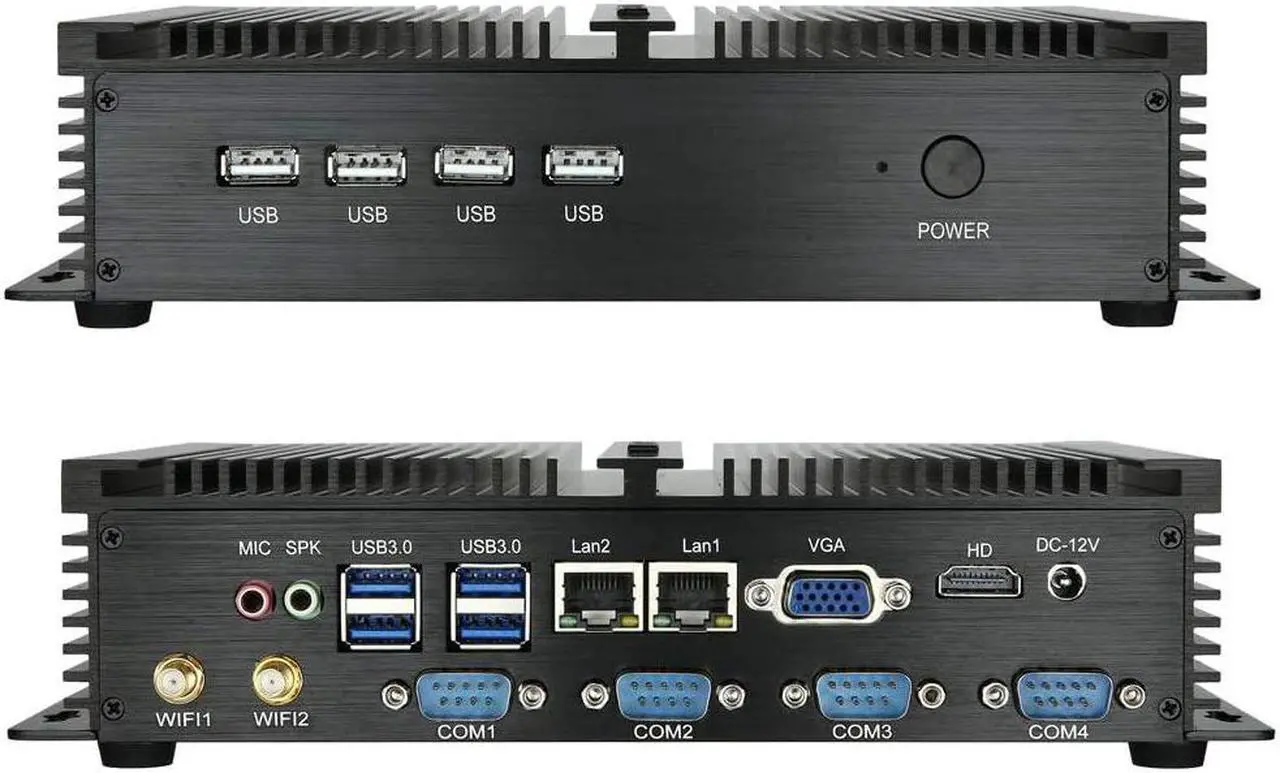 Alt view image 5 of 6 - Kingdel Powerful Mini PC, Fanless Industrial PC, Intel i5 Dual Core CPU, 8GB RAM, 128GB SSD, 2xNICs, 4xUSB 3.0, 4xCOM RS232, HD Port, Metal Case, Windows 10 Pro