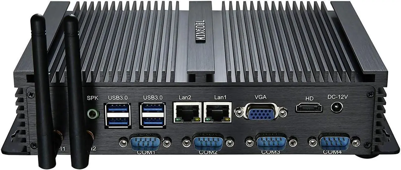 Main image of Kingdel Powerful Mini PC, Fanless Industrial PC, Intel i5 Dual Core CPU, 8GB RAM, 128GB SSD, 2xNICs, 4xUSB 3.0, 4xCOM RS232, HD Port, Metal Case, Windows 10 Pro