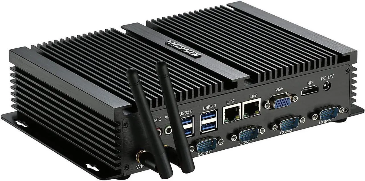 Alt view image 3 of 6 - Kingdel Powerful Mini PC, Fanless Industrial PC, Intel i5 Dual Core CPU, 8GB RAM, 128GB SSD, 2xNICs, 4xUSB 3.0, 4xCOM RS232, HD Port, Metal Case, Windows 10 Pro