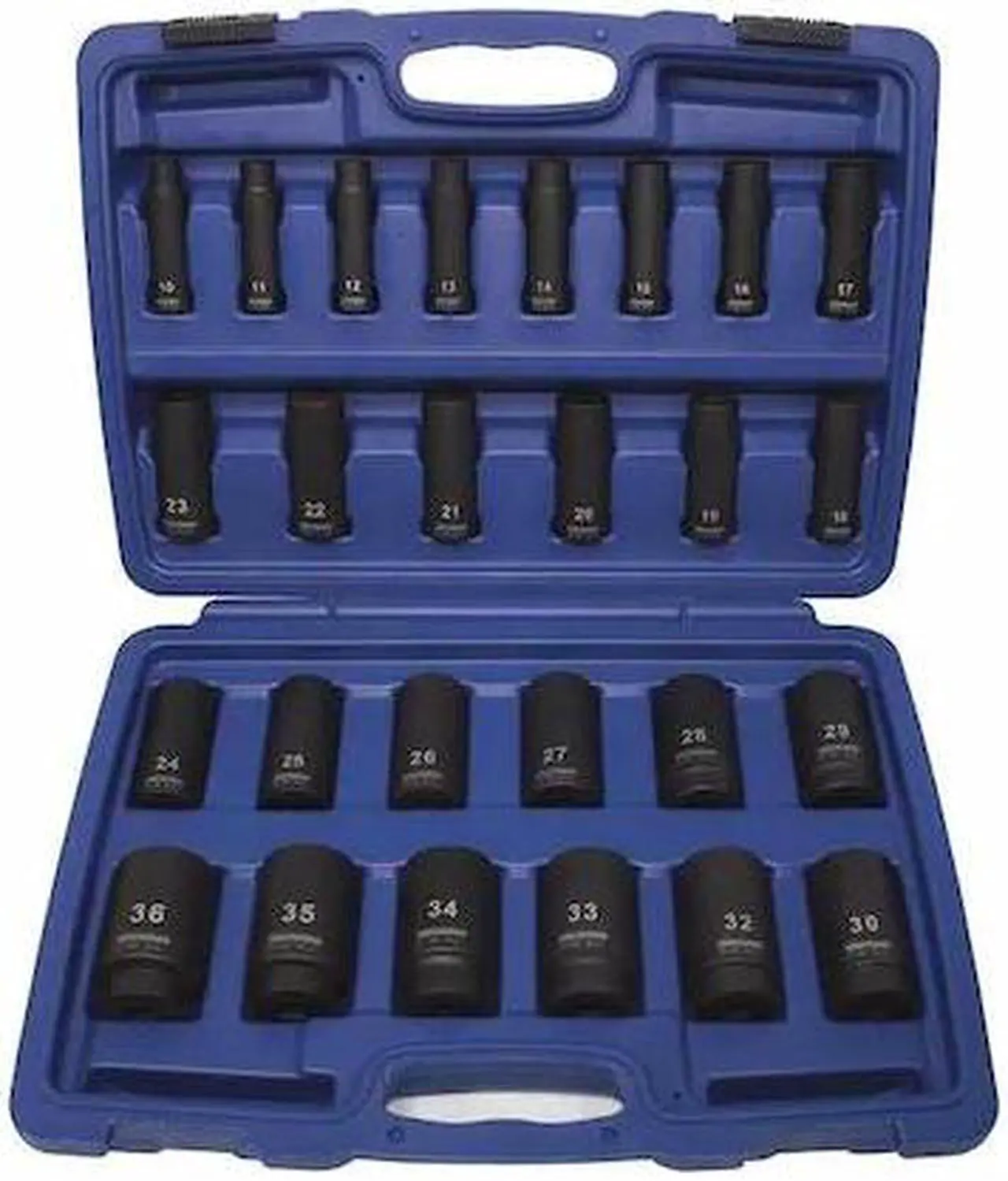 Alt view image 2 of 3 - WESTWARD 4PRG7 Impact Socket Set, 1/2 in Drive, Metric, Black Oxide, 26-Piece