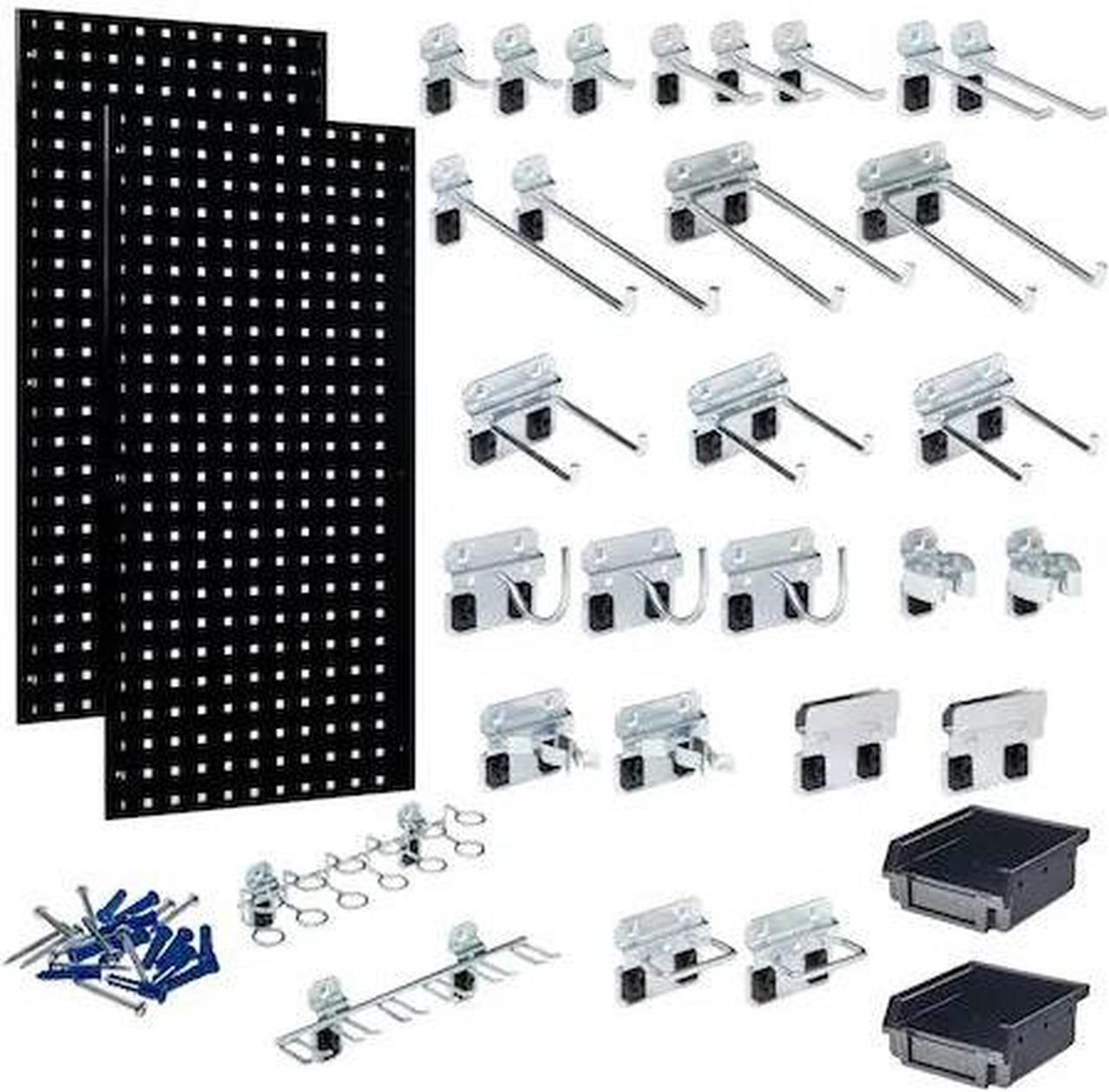 Alt view image 3 of 9 - Triton Products LB18-BKKit 2 18 x 36 x 0.562 in. Steel Square Hole Pegboards with 30 Piece Loc Hook Assortment & Hanging Bin System