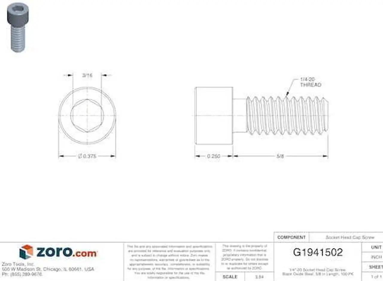 Alt view image 6 of 6 - Kerr Lakeside 25C62KCS .25 - 20 x .62 in. Standard Socket Head Cap Screw - Black Oxide, 100 Pieces