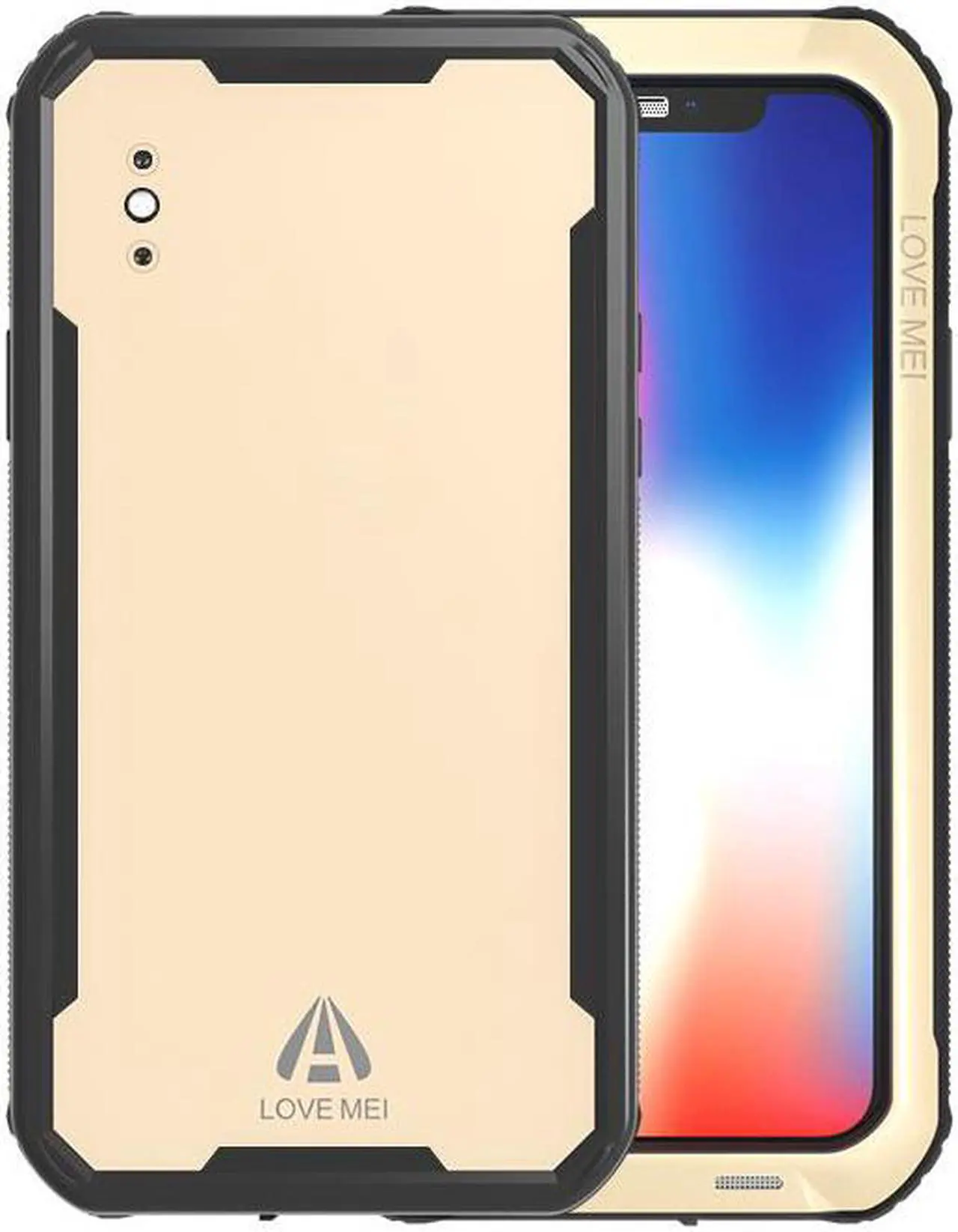 Main image of LOVE MEI IP68 Underwater Waterproof case for iPhone X 5.8inch Water proof impermeable Shockproof Cover PC + TPU Case Pouch Shell (Gold)
