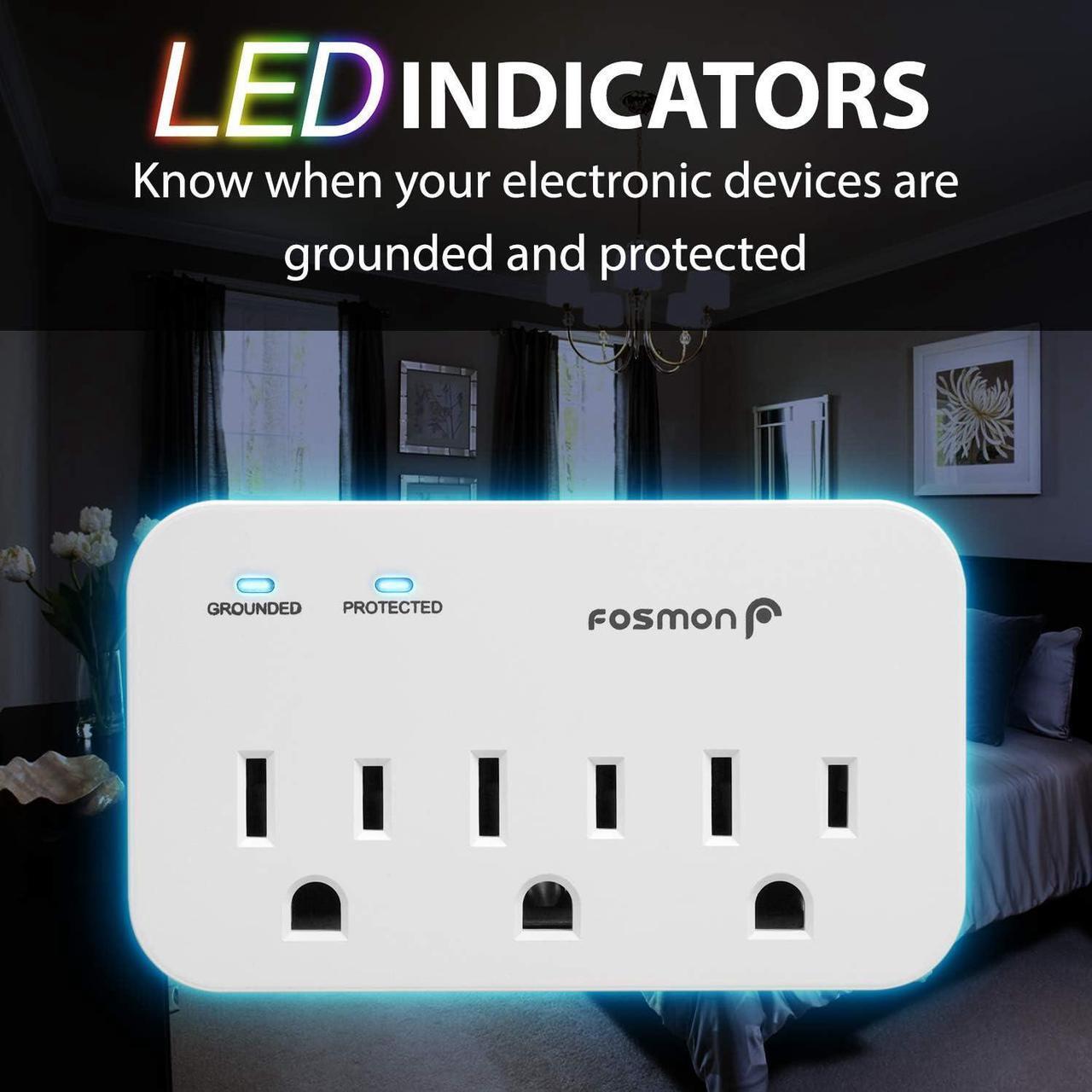 Alt view image 4 of 7 - Fosmon Refrigerator Surge Protector, 3 Outlet Heavy Duty Appliance Surge Protector with High Joules for Fridge, Microwave, Washing Machine, Garage Door, 1200J, 1875 Watts, 3 Prong, ETL Listed- 4 Pack