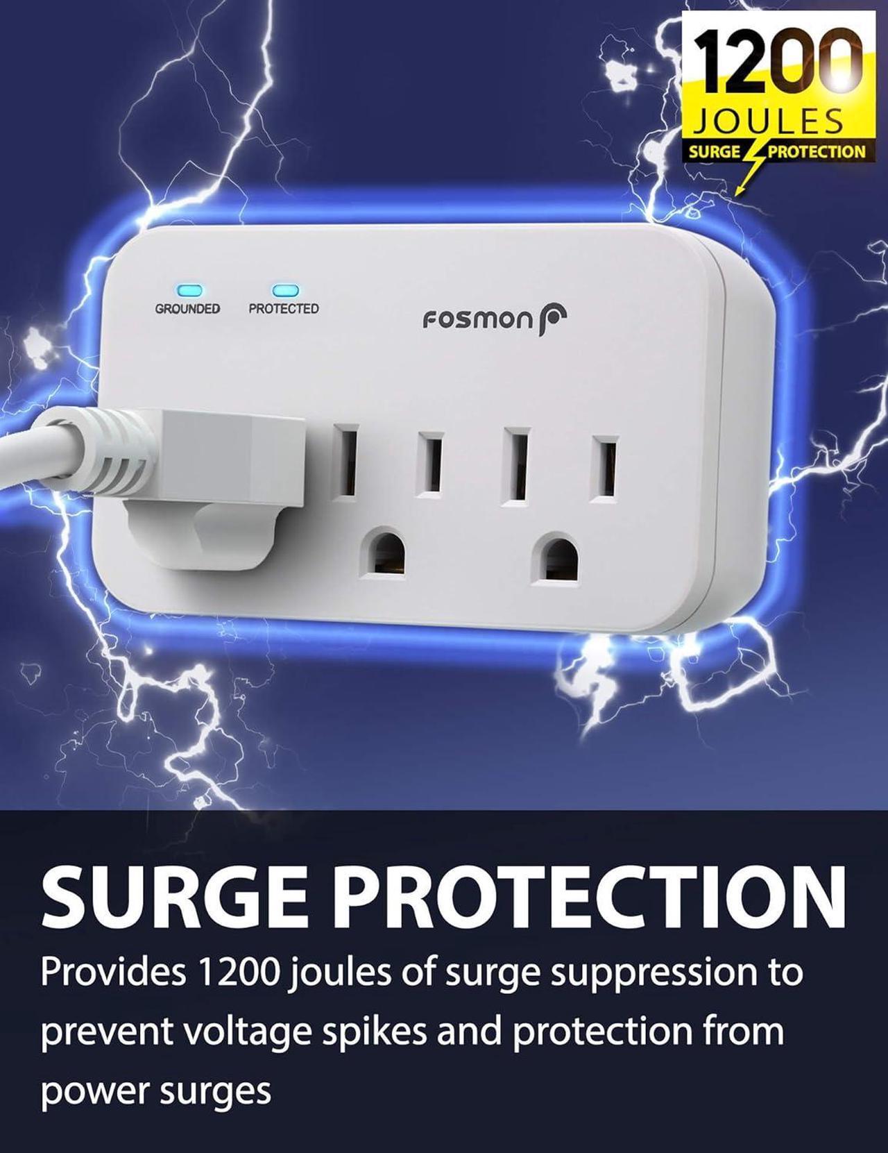 Alt view image 2 of 7 - Fosmon Refrigerator Surge Protector, 3 Outlet Heavy Duty Appliance Surge Protector with High Joules for Fridge, Microwave, Washing Machine, Garage Door, 1200J, 1875 Watts, 3 Prong, ETL Listed- 4 Pack