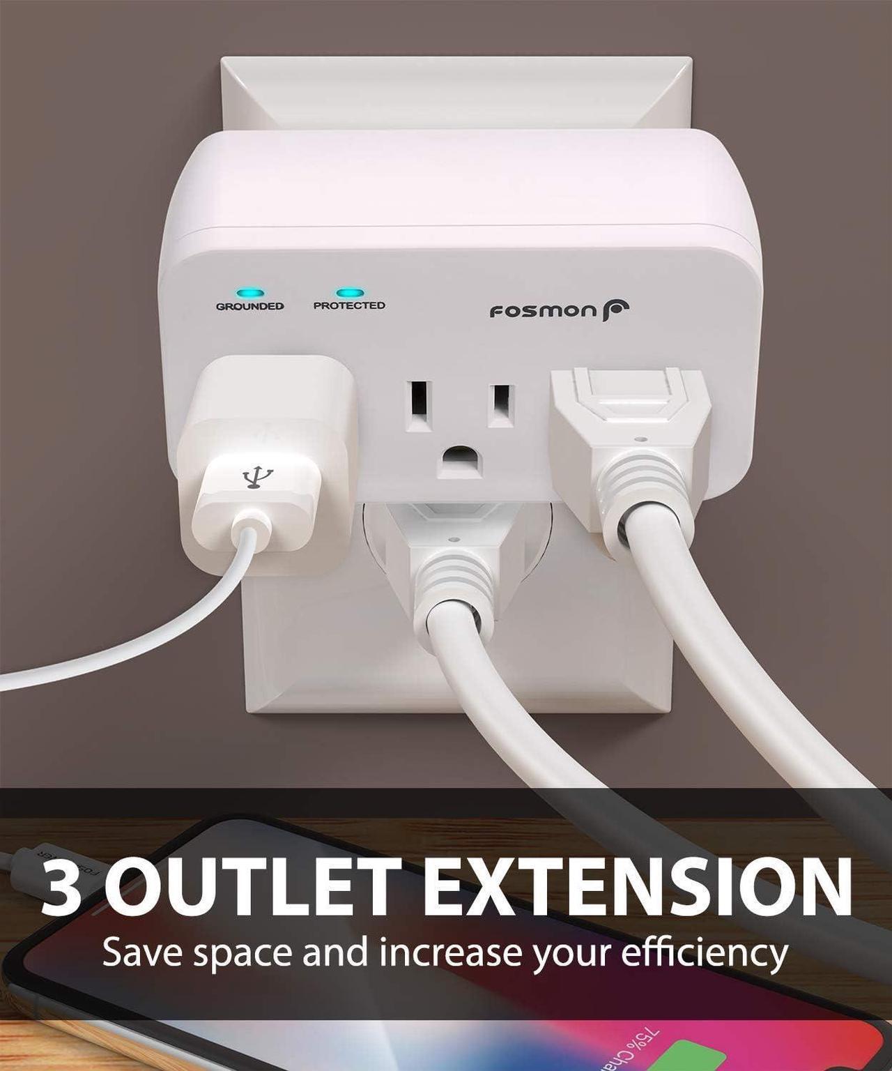 Alt view image 3 of 7 - Fosmon Refrigerator Surge Protector, 3 Outlet Heavy Duty Appliance Surge Protector with High Joules for Fridge, Microwave, Washing Machine, Garage Door, 1200J, 1875 Watts, 3 Prong, ETL Listed- 4 Pack