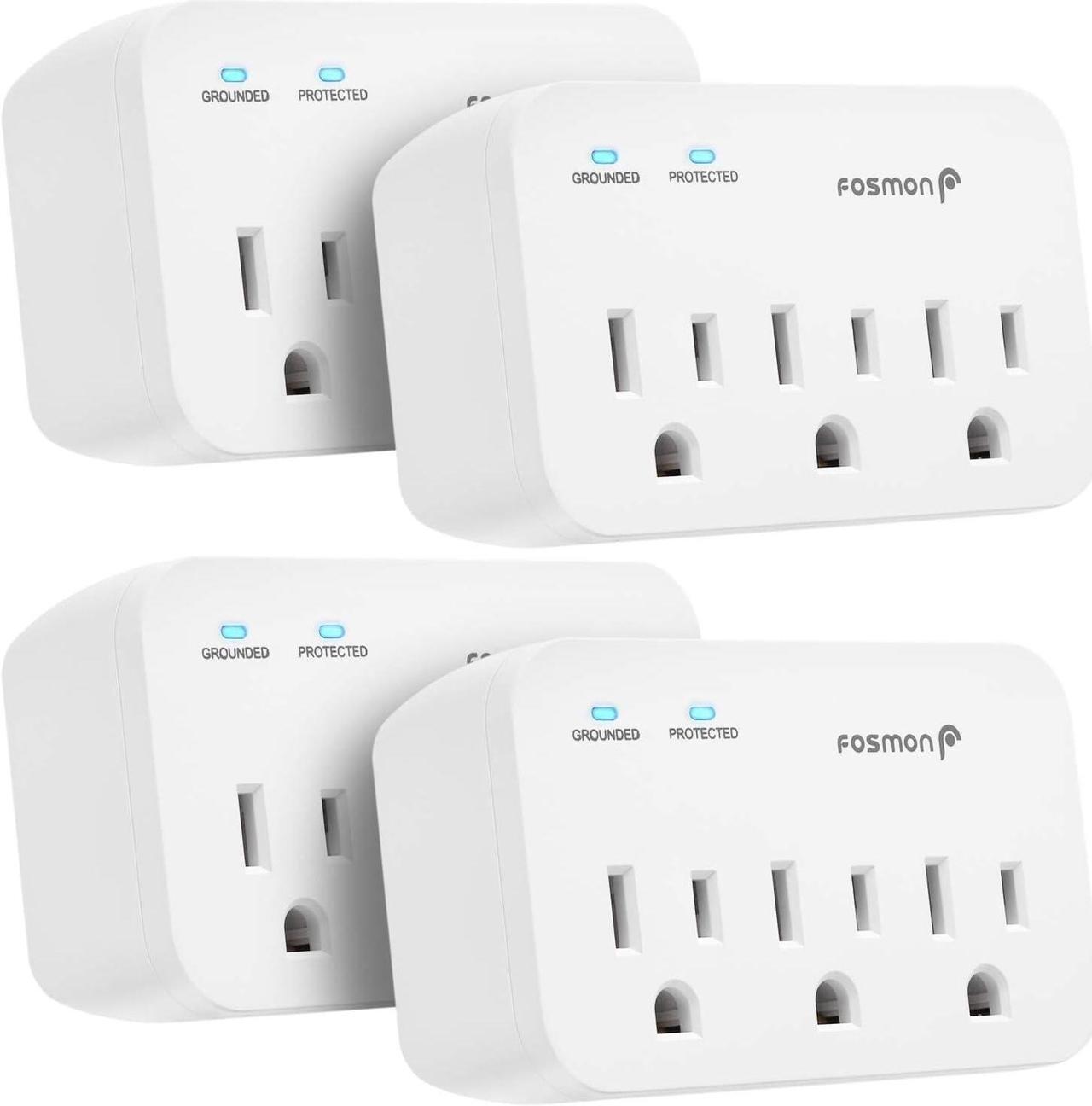 Main image of Fosmon Refrigerator Surge Protector, 3 Outlet Heavy Duty Appliance Surge Protector with High Joules for Fridge, Microwave, Washing Machine, Garage Door, 1200J, 1875 Watts, 3 Prong, ETL Listed- 4 Pack