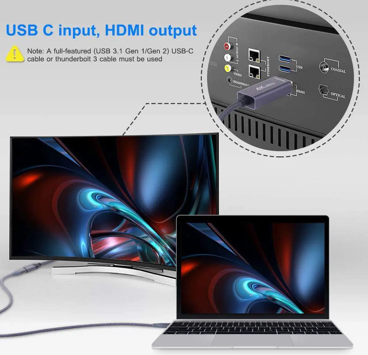 Alt view image 3 of 7 - USB-C Female to HDMI Male Cable Adapter,USB Type C 3.1 Input to HDMI Ouput Converter,4K 60Hz USBC Thunderbolt 3 Adapter for New MacBook Pro,Mac Air,Chromebook Pixel and More
