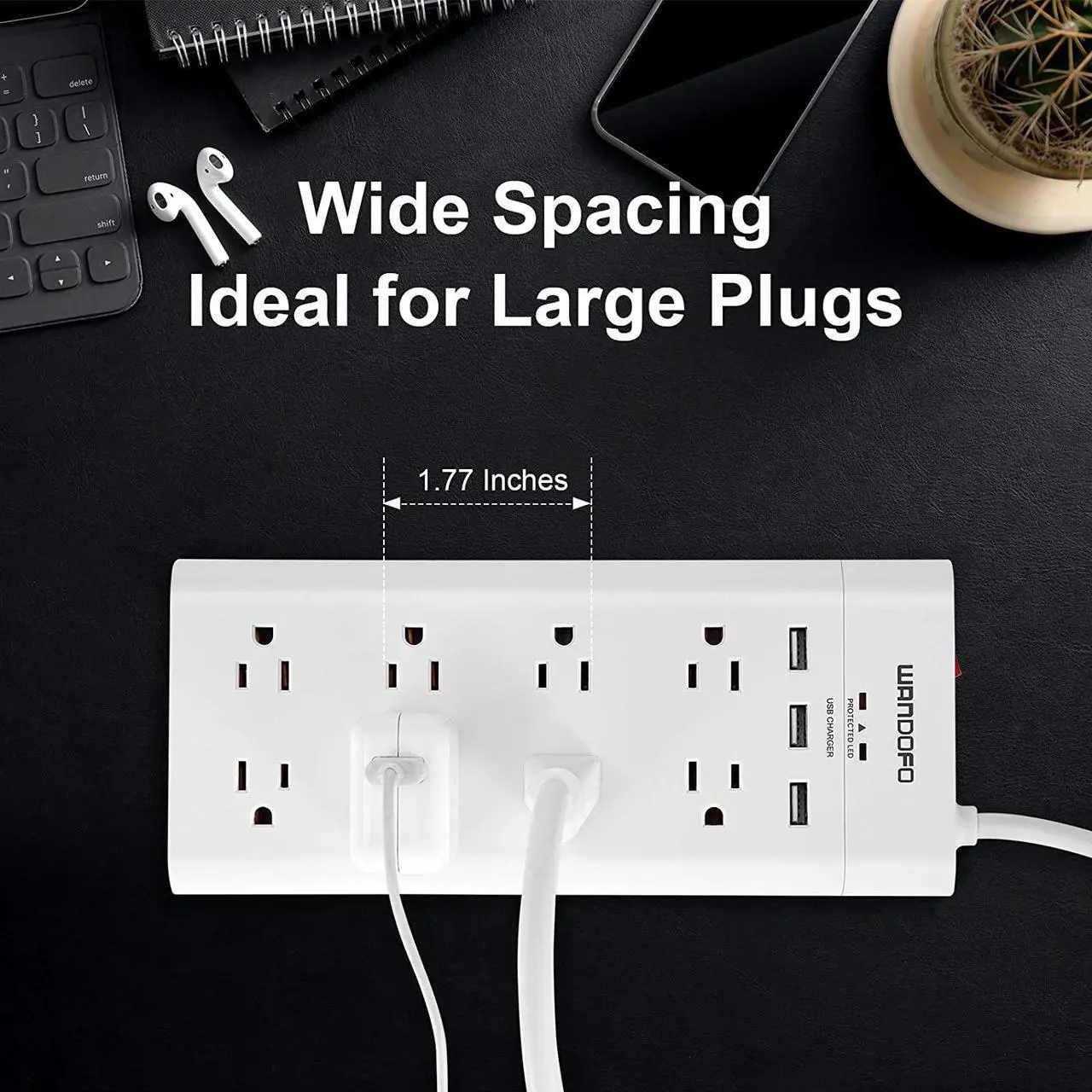 Alt view image 7 of 7 - 2 Prong 8 Outlet Power Strip, 6 FT Extension Cord with 3 USB Ports, 1625W 1050J Surge Protector, 2 Prong to 3 Prong Multi Plug Outlet Adapter Converter, Polarized Plug, White