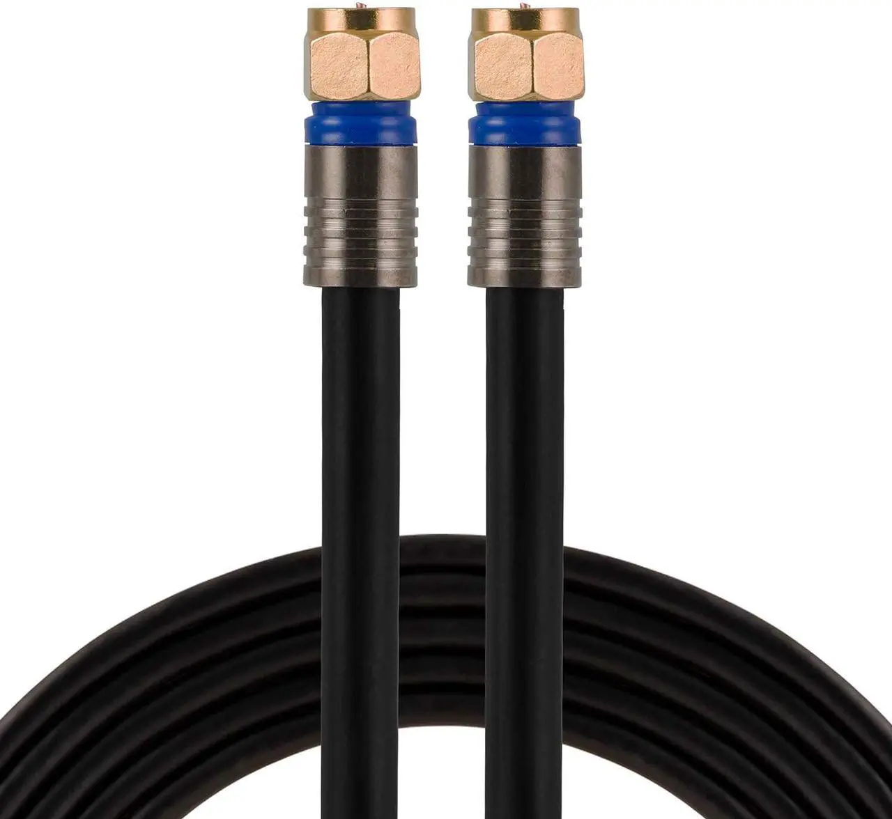 Main image of GE RG6 Coaxial Cable, 50 ft. F-Type Connectors, Quad Shielded Coax Cable, 3 GHz Digital, In-Wall Rated, Ideal for TV Antenna, DVR, VCR, Satellite, Cable Box, Home Theater, Black, 33532