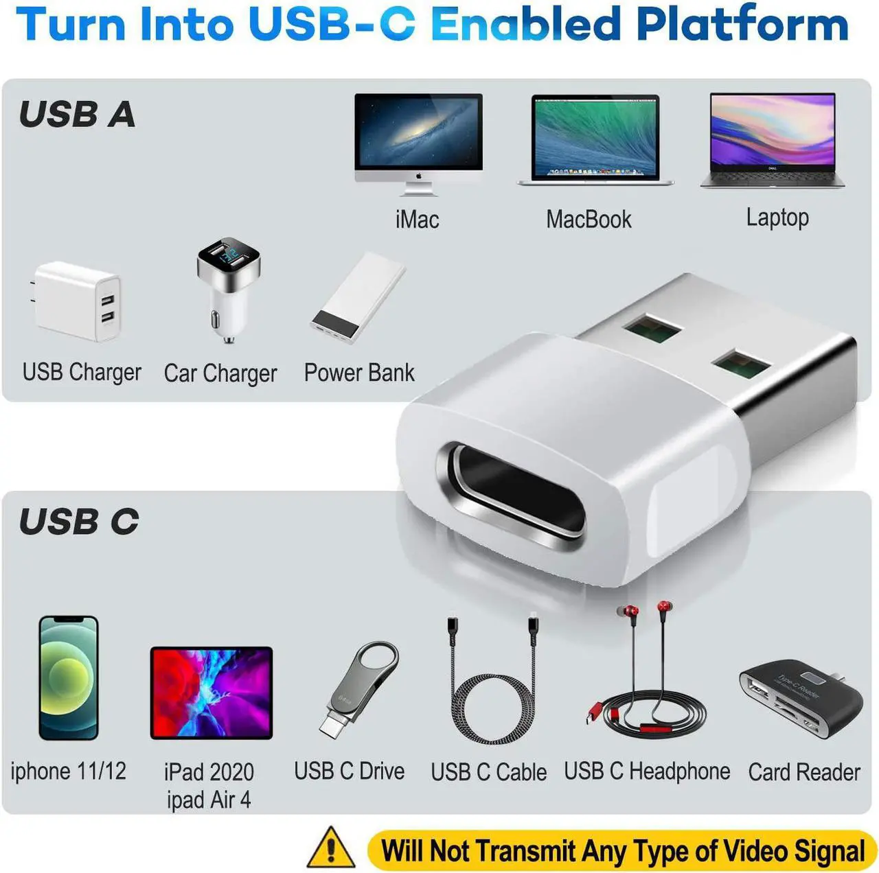 Alt view image 3 of 6 - iPhone 16 15 Pro Max Car Charger Adapter 3Pack USB to USB C Converter Type-C Female to A Male for New iPhone 14 Plus Apple Watch 10 iWatch 8 Airpods 4 iPad Mini 7 Air  Galaxy S24 A54
