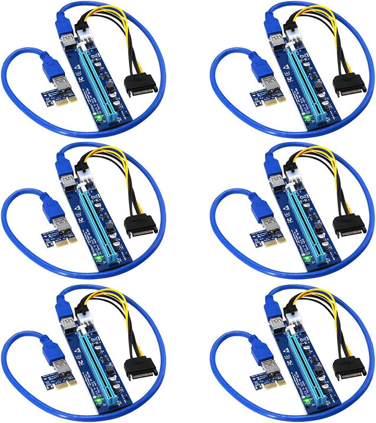 PCI-E Riser for Bitcoin Litecoin ETH Coin Mining 6 PIN Powered PCIE Extension Cable GPU Riser Ethereum Mining ETH GPU Extension Cable PCIEX1 to PCIE X16 VER006C GPU Riser(Blue 6-PCS)