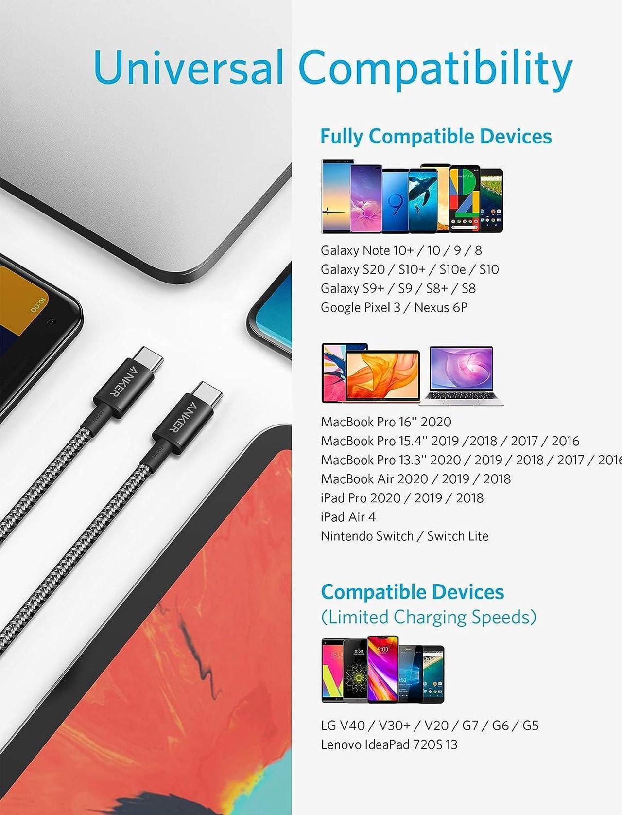Alt view image 5 of 7 - USB C to USB C Cable Type C Charging Cord Fast Charge(10FT 100W) for iPhone 16/16 pro MacBook and More(USB 2.0 Black)