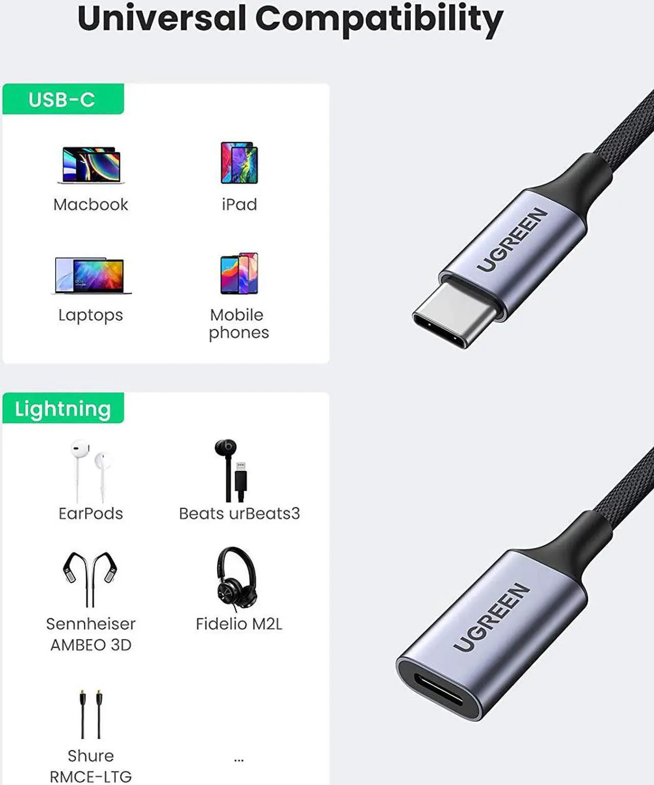 Alt view image 2 of 7 - UGREEN USB-C to Lightning Audio Adapter Cable USB Type C Male to Lightning Female Headphones Converter for iPad/MacBook/USB C Phones to Connect with Lightning Earphones Support Call