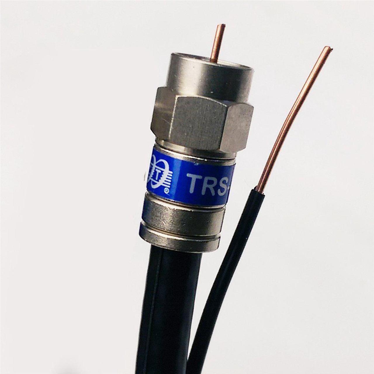 Main image of 130ft Coax RG-6 Cable w/Ground Messenger 3Ghz 75 Ohm 18AWG UL ETL cm Anti-Corrosion Weather Seal Brass Compression Fittings Satellite TV & Internet Cable Assembled in USA