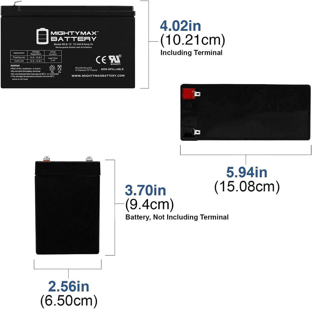 Alt view image 2 of 6 - 12V 8Ah SLA Battery for Dynalock 5500 Series Power Supply - 4 Pack