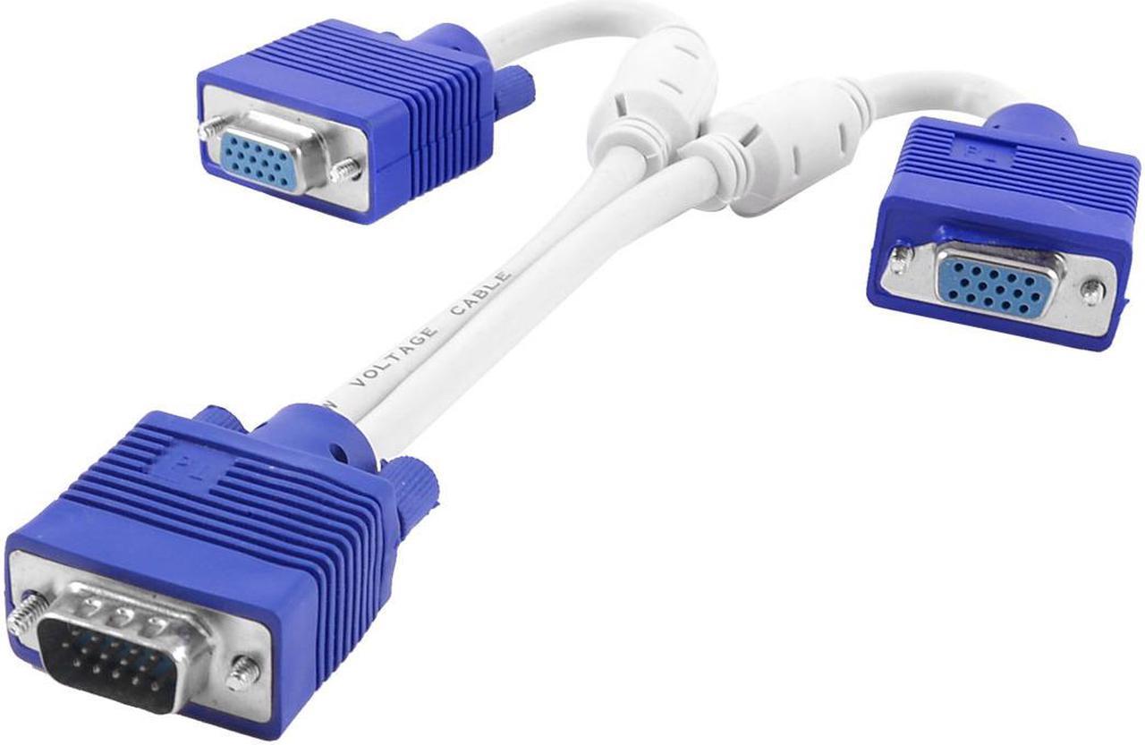 Unique Bargains 25cm 15 Pins VGA Male to Dual Female Spliter Cable Line Blue White for PC