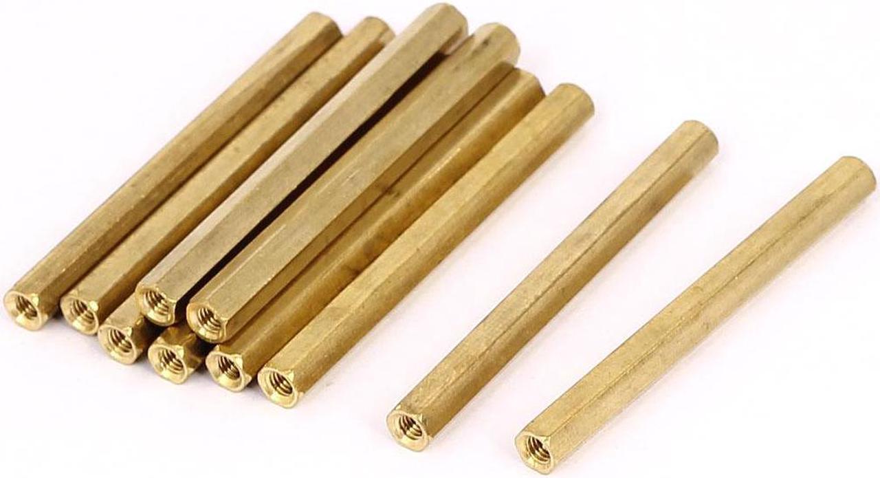 M3 x 50mm Female Thread Brass Hex Standoff Pillar Rod Spacer Coupler Nut 10pcs