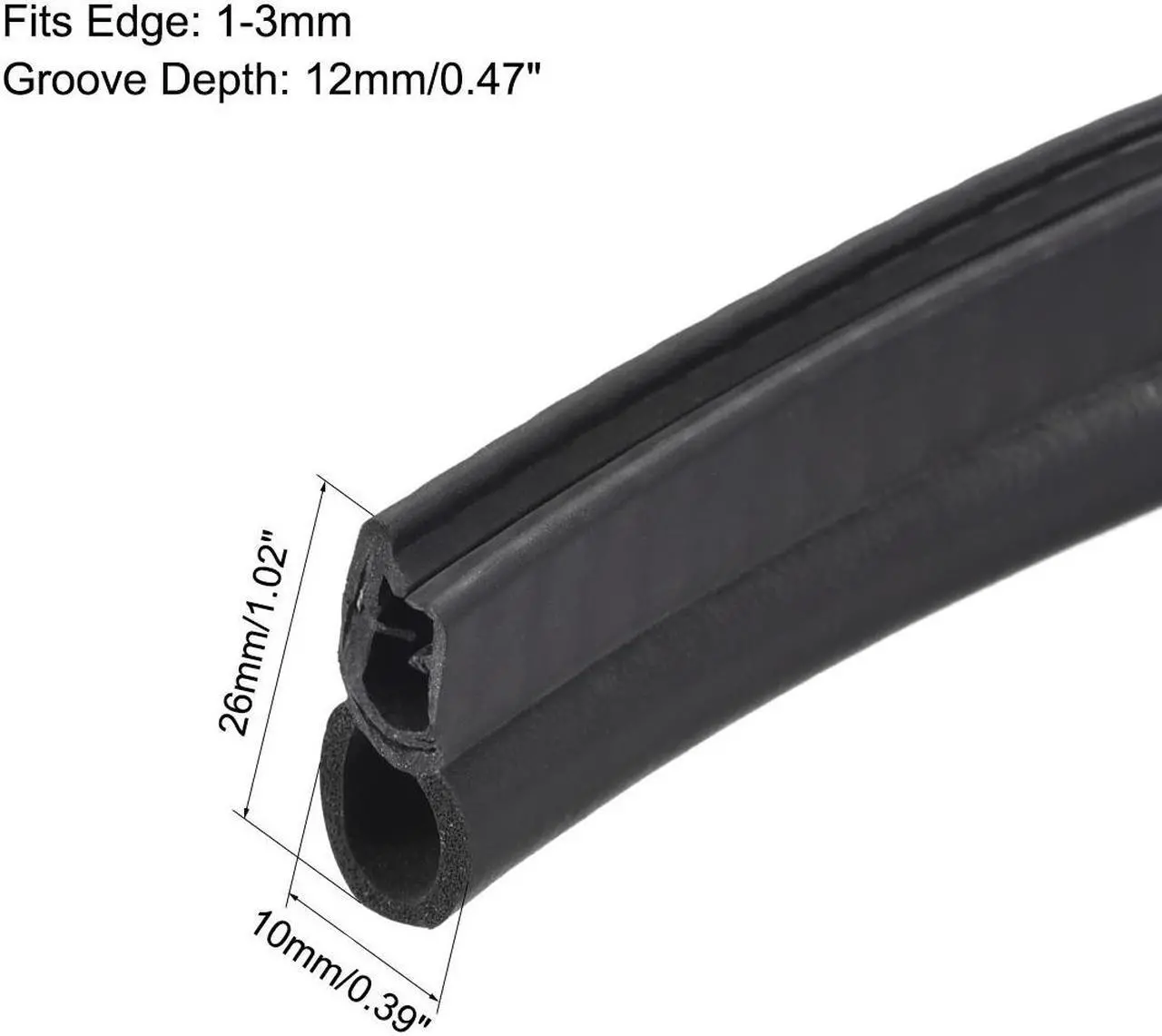 Alt view image 2 of 3 - Trim Seal with Top Bulb, EPDM Rubber Seal Channel Edge Protector Sheet, Fits 1-3mm Edge 3Meters/9.84Ft Length, 1.02inch Height