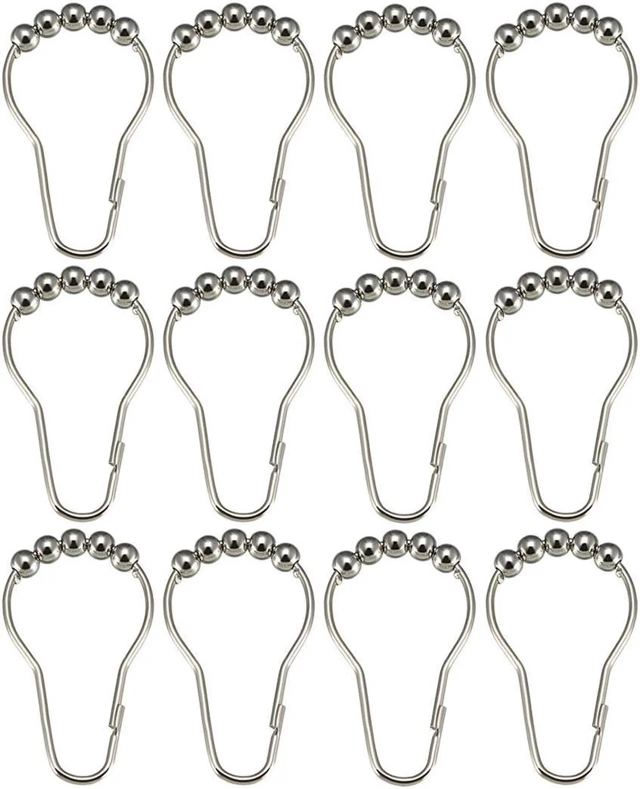 Main image of Shower Curtain Ring Hooks Metal for Bathroom Shower Rods Curtains Liners Iron Ball 12 Pcs
