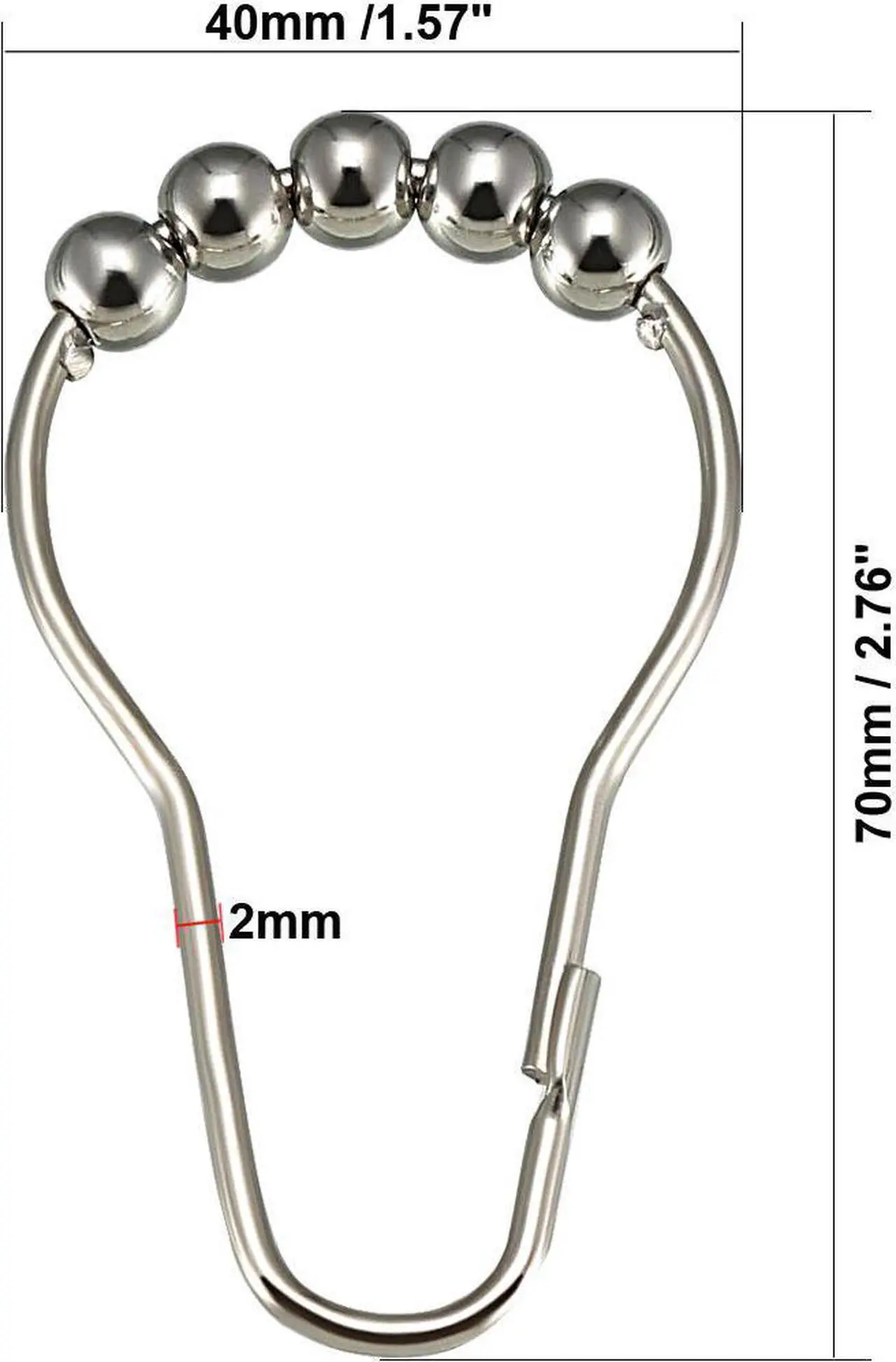 Alt view image 3 of 4 - Shower Curtain Ring Hooks Metal for Bathroom Shower Rods Curtains Liners Iron Ball 12 Pcs