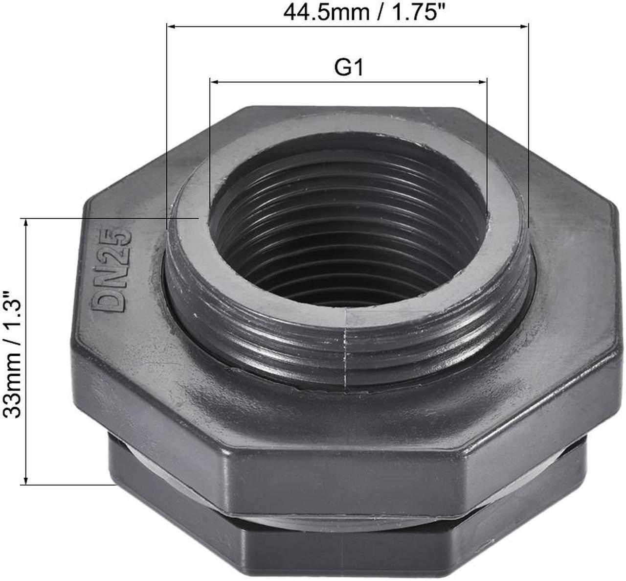 Alt view image 2 of 6 - Bulkhead Fitting, G1 Female 1.75" Male, Tube Adaptor Pipe Fitting with Silicone Gasket, for Water Tanks, PVC, Gray, Pack of 4