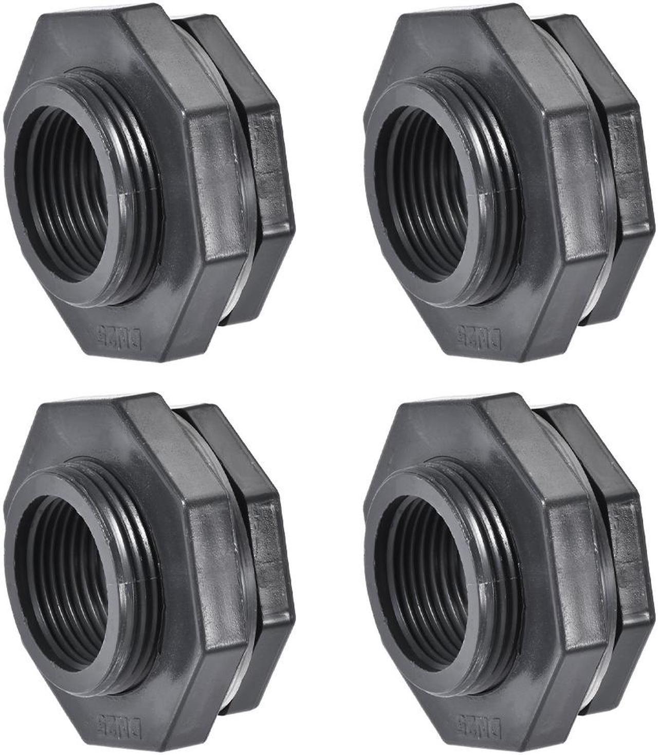 Main image of Bulkhead Fitting, G1 Female 1.75" Male, Tube Adaptor Pipe Fitting with Silicone Gasket, for Water Tanks, PVC, Gray, Pack of 4