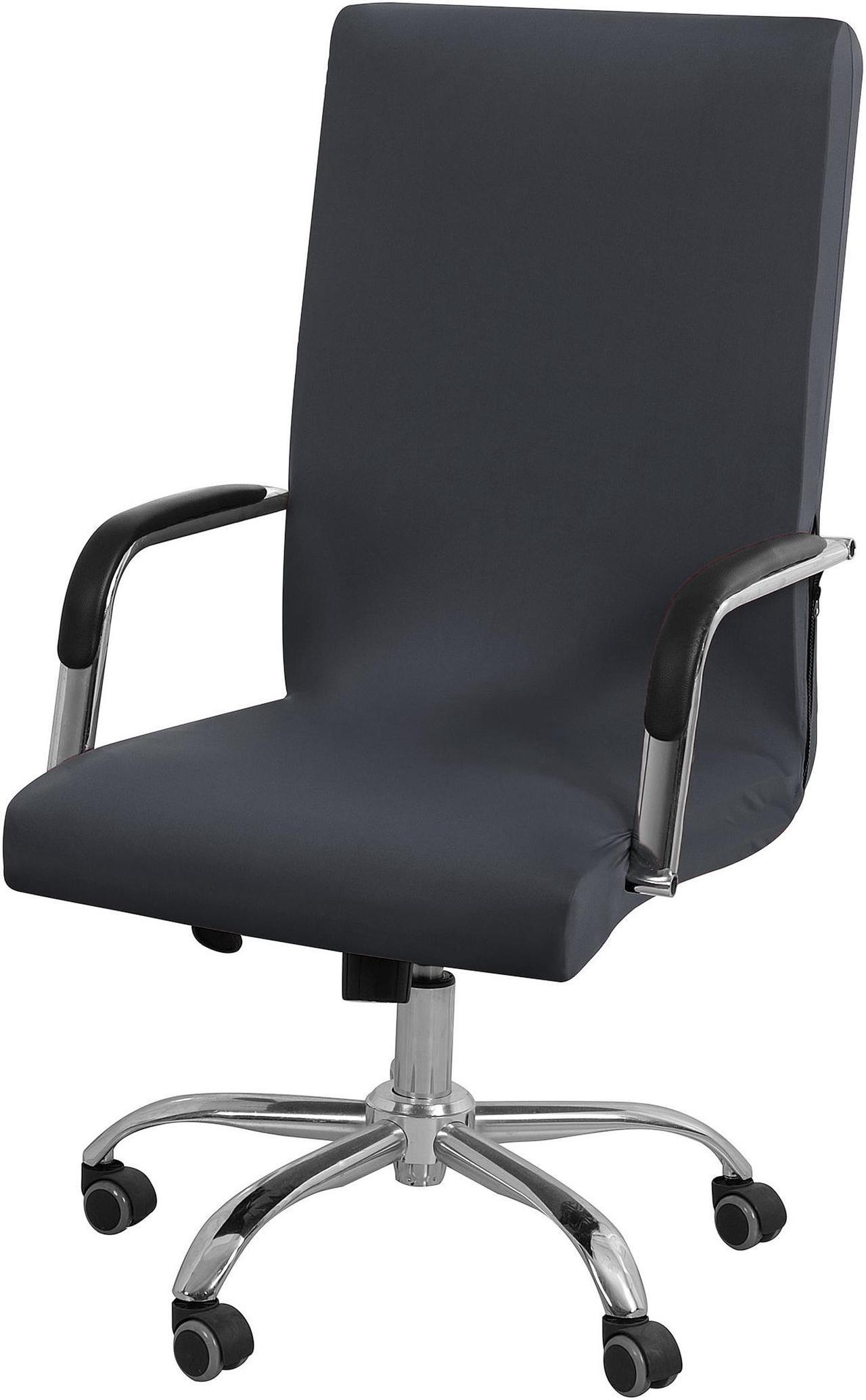 Main image of Stretch Office Chair Cover Computer Chair Slipcovers with Zippers and Bottom Strips for Rotating Boss Chair Simplism Style Washable High Back (Chair Not Included) Gray Large