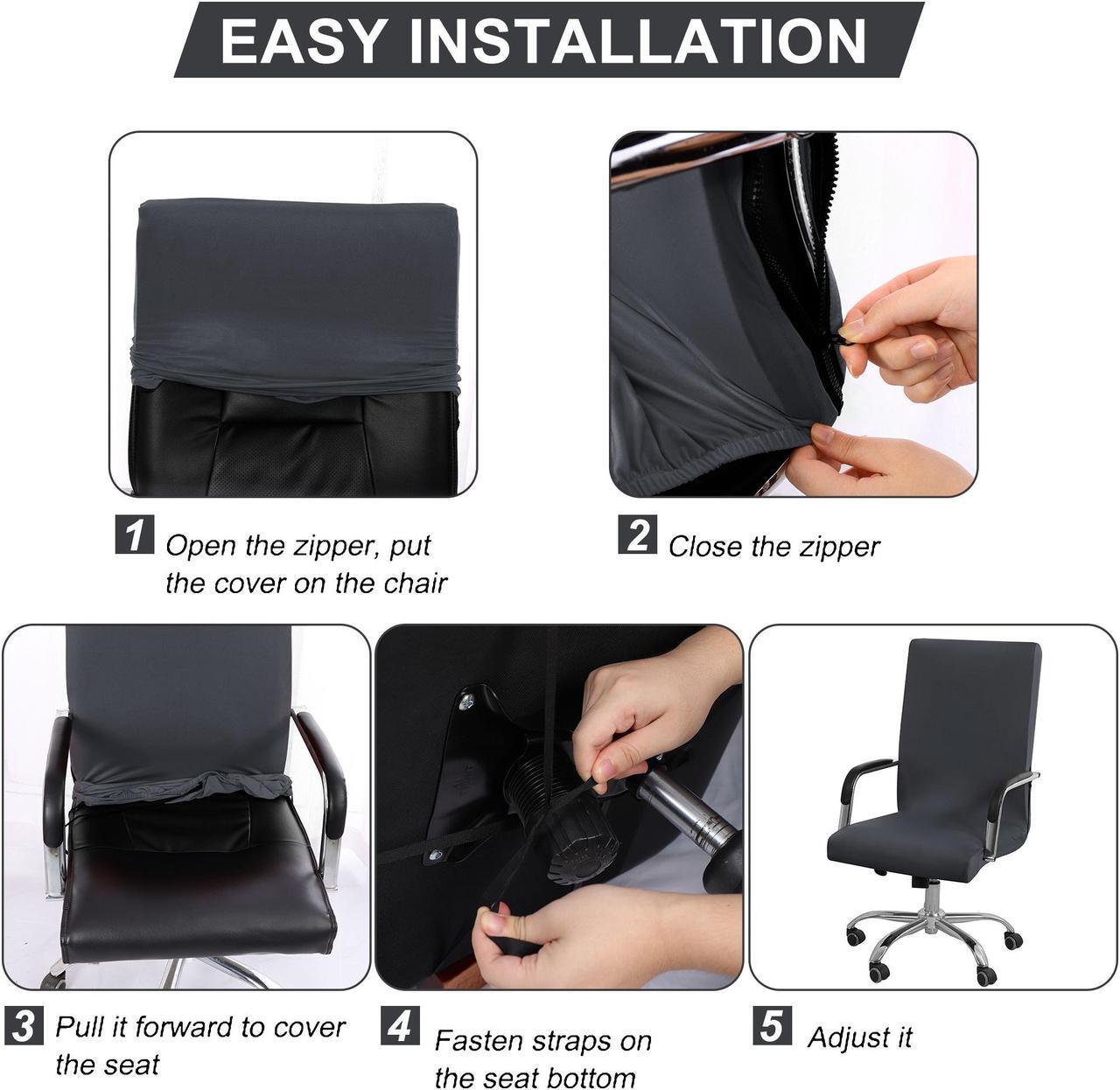 Alt view image 7 of 7 - Stretch Office Chair Cover Computer Chair Slipcovers with Zippers and Bottom Strips for Rotating Boss Chair Simplism Style Washable High Back (Chair Not Included) Gray Large