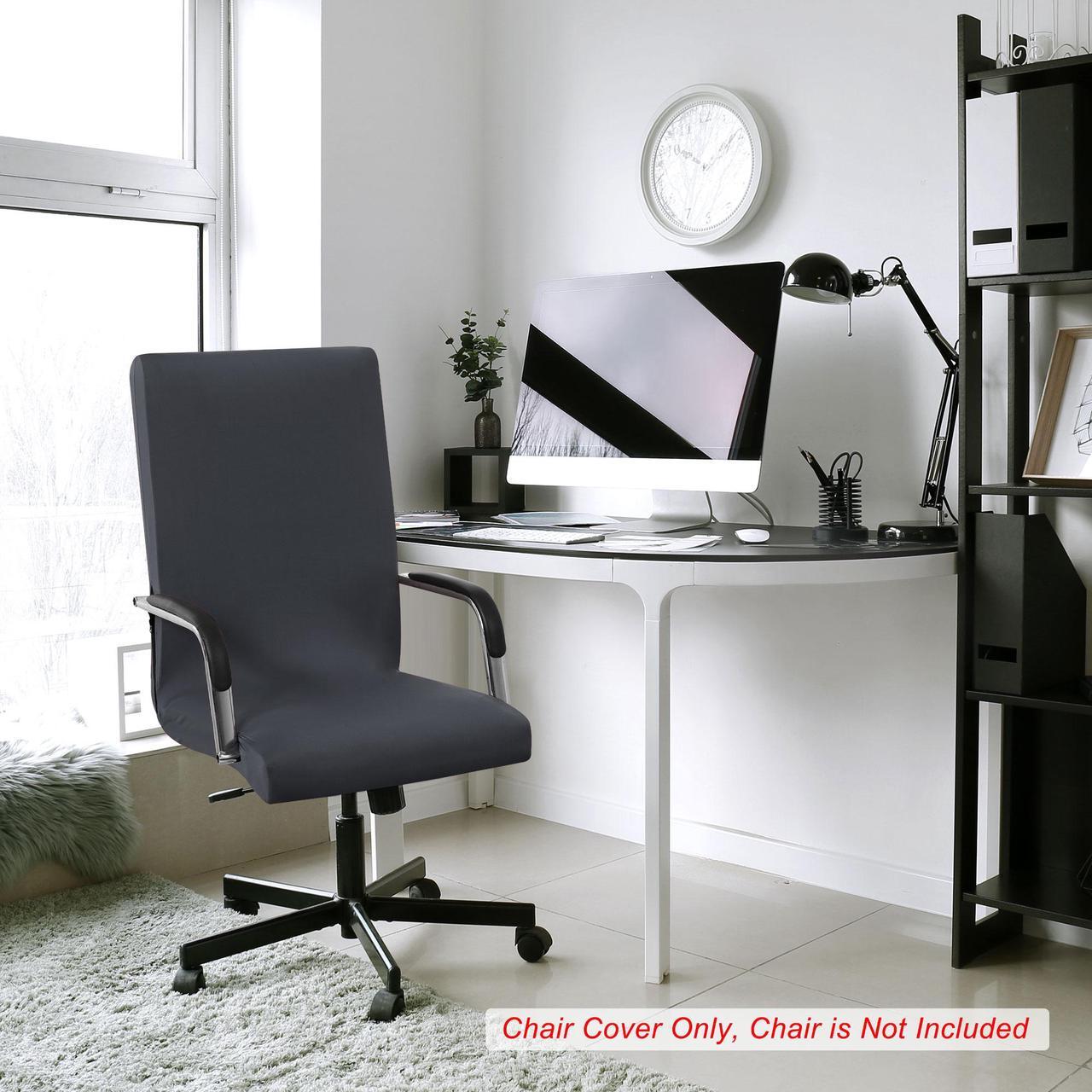 Alt view image 3 of 7 - Stretch Office Chair Cover Computer Chair Slipcovers with Zippers and Bottom Strips for Rotating Boss Chair Simplism Style Washable High Back (Chair Not Included) Gray Large