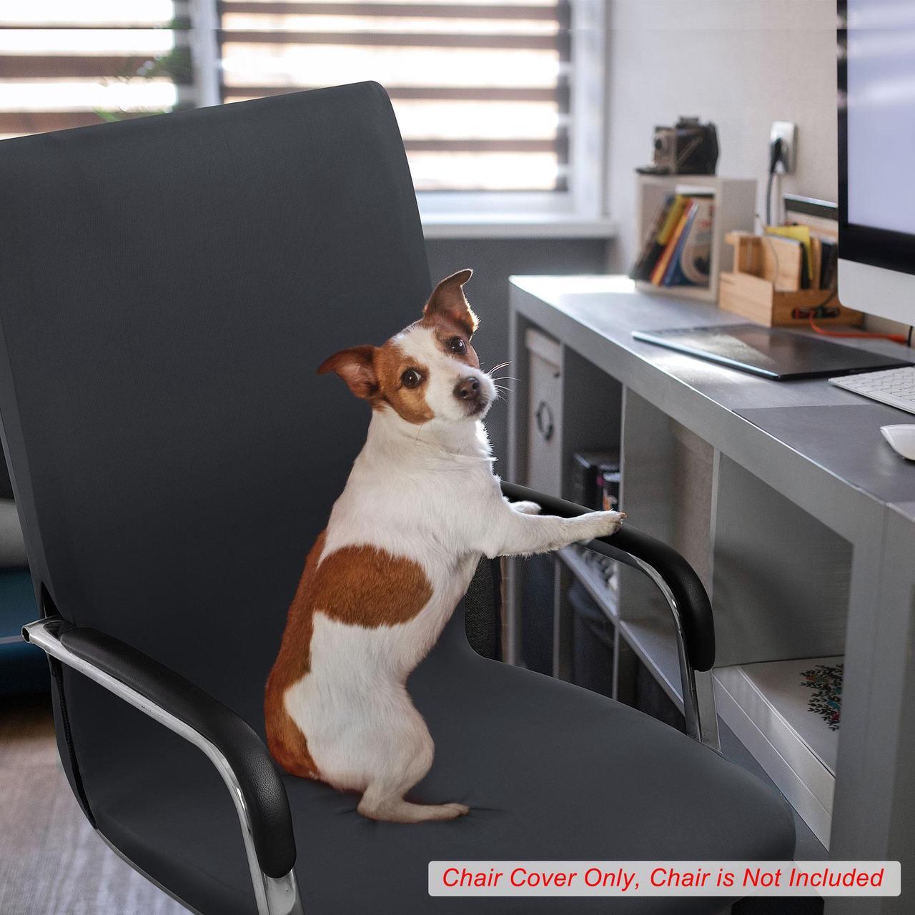 Alt view image 4 of 7 - Stretch Office Chair Cover Computer Chair Slipcovers with Zippers and Bottom Strips for Rotating Boss Chair Simplism Style Washable High Back (Chair Not Included) Gray Large