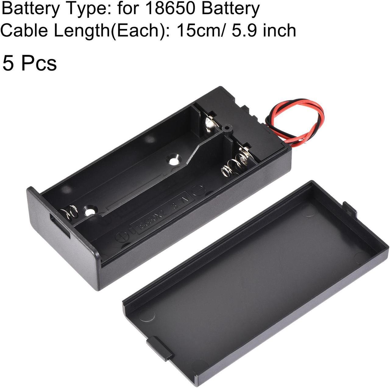 Alt view image 3 of 6 - Battery Case Storage Box 2 Slots x 3.7V 2-Wire Lead ON/OFF Switch with Cover for 2 x 18650 Battery 5Pcs