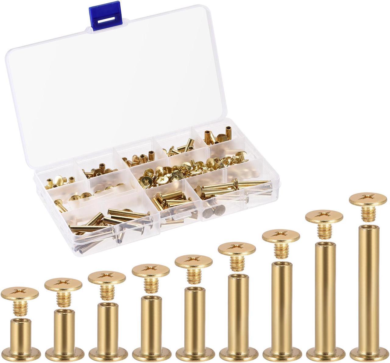 9 Sizes Phillips Screw Post Fit for 3/16"(5mm) Hole Dia, Male M4x5mm Binding Bolts Leather Anchor Album Fastener Kit Gold Tone 90 Sets