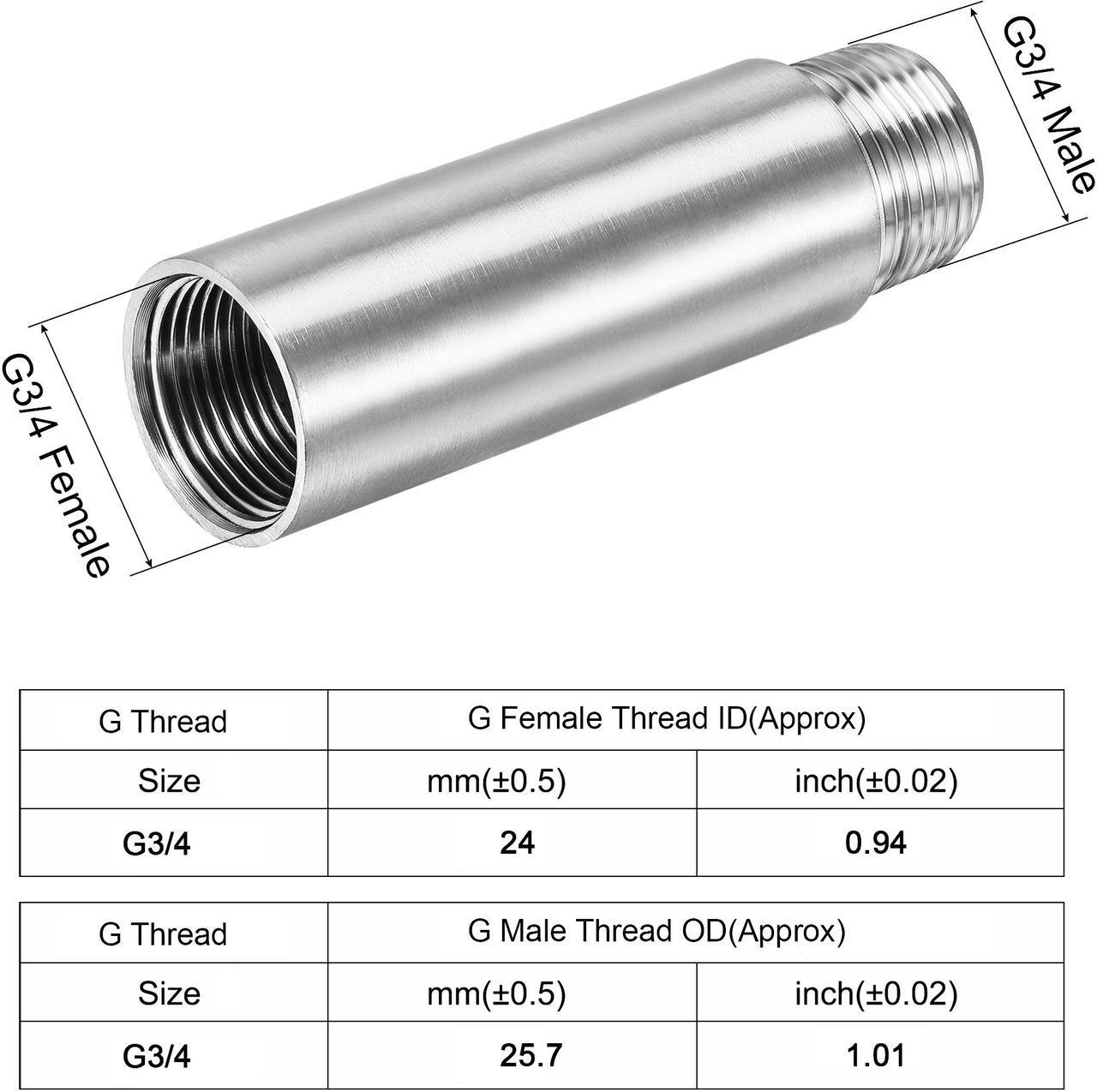 Alt view image 3 of 6 - Shower Head Extension Arm Stainless Steel G3/4 Male to G3/4 Female Thread 100mm Length Cast Pipe Fitting Coupler